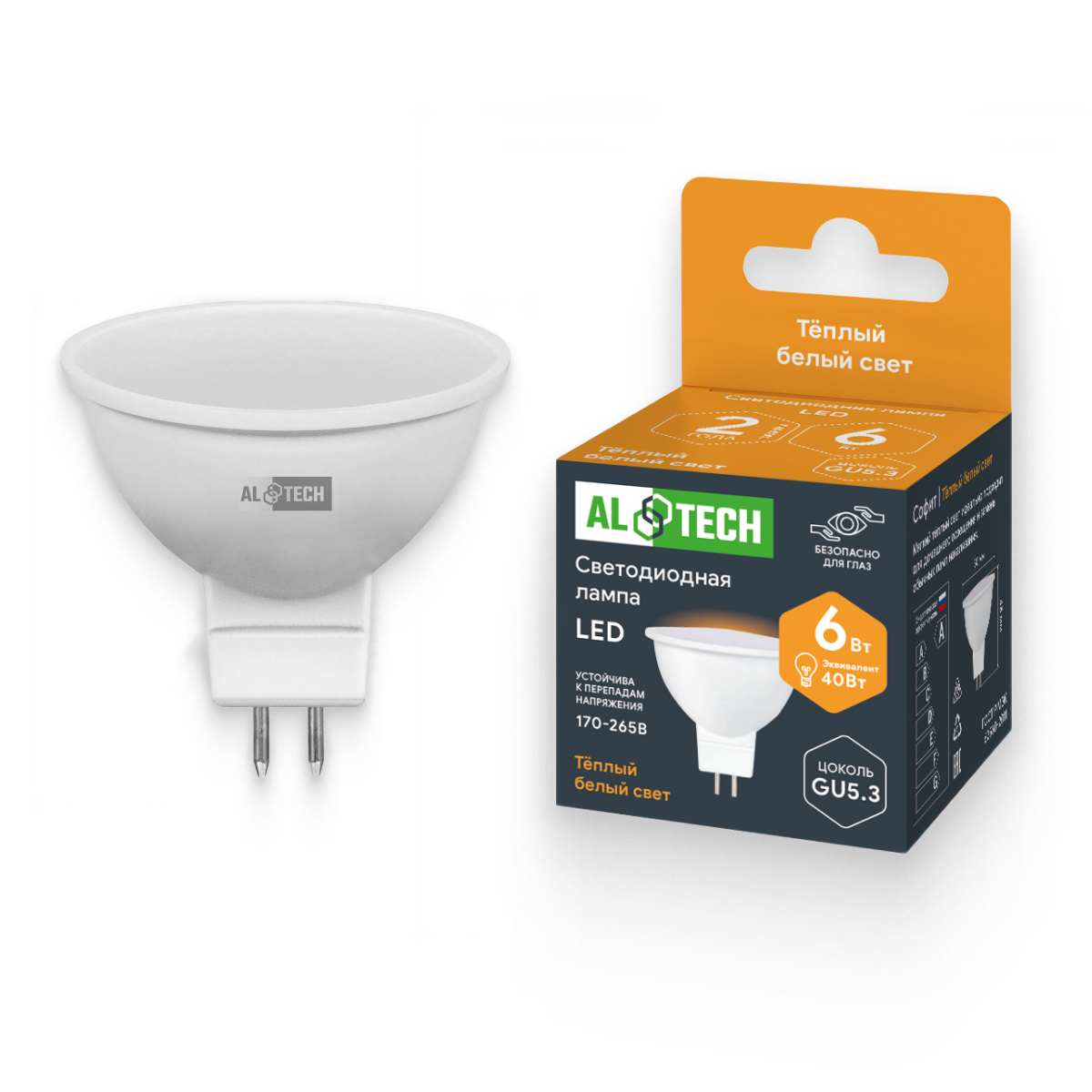 Изображение товара Лампочка светодиодная ALTECH LED 6Вт 3000К 540Лм MR16 GU5.3