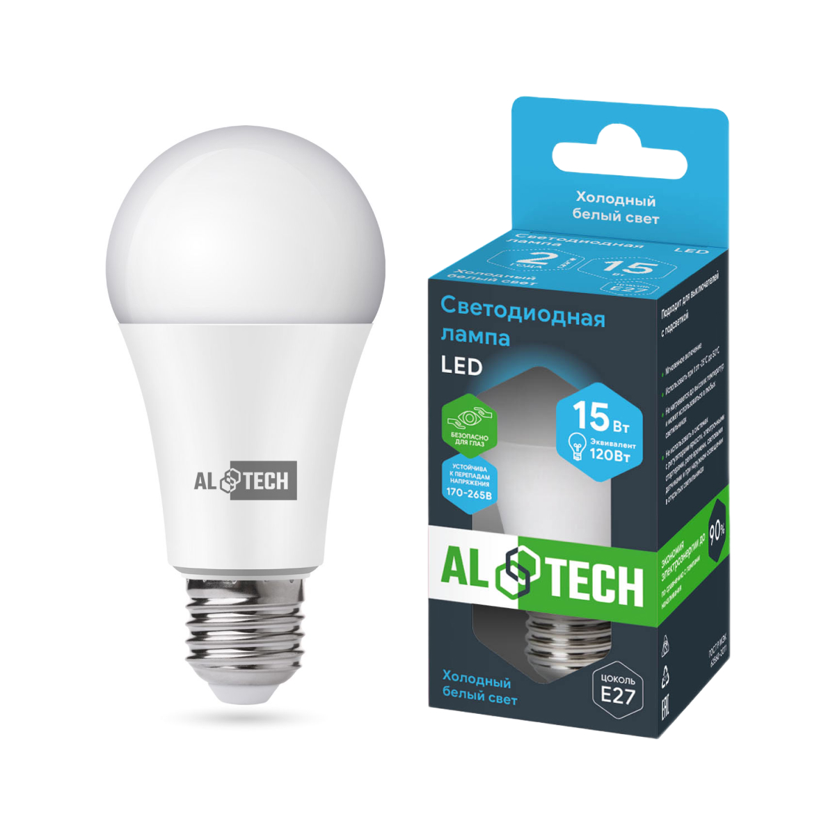 Изображение товара Лампочка светодиодная ALTECH LED 15Вт 6500К 1260Лм E27 Груша