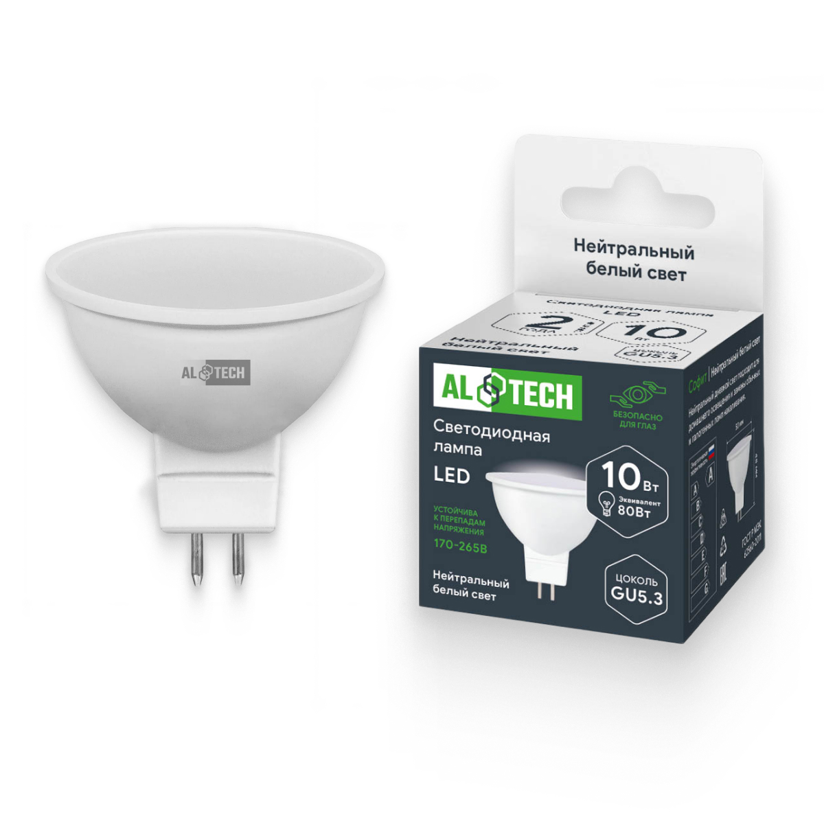 Изображение товара Светодиодная лампа ALTECH LED 10Вт 4000К MR16 GU5.3 нейтральный свет