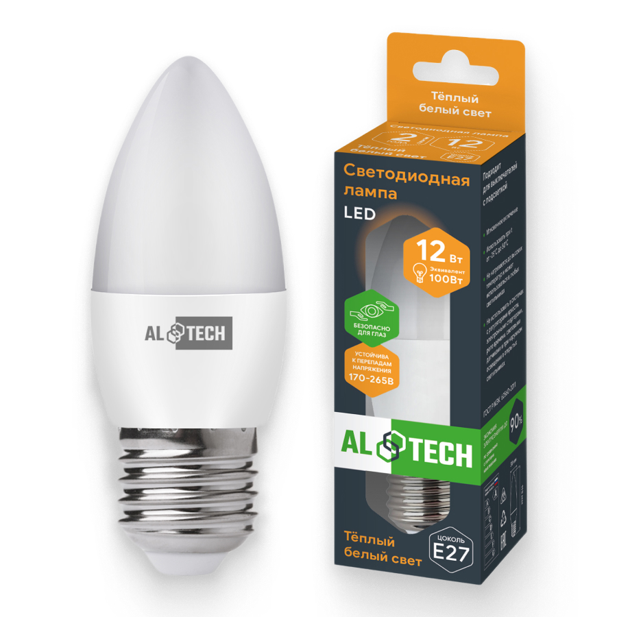 Изображение товара Светодиодная лампа ALTECH LED 12Вт 3000К E27 Свеча