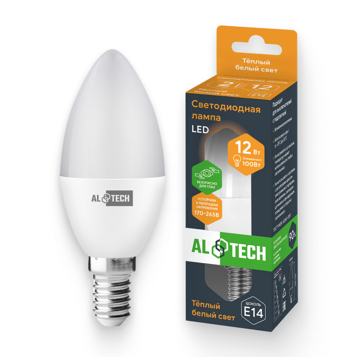 Изображение товара Лампочка светодиодная ALTECH LED 12Вт 3000К 1060Лм E14 Свеча