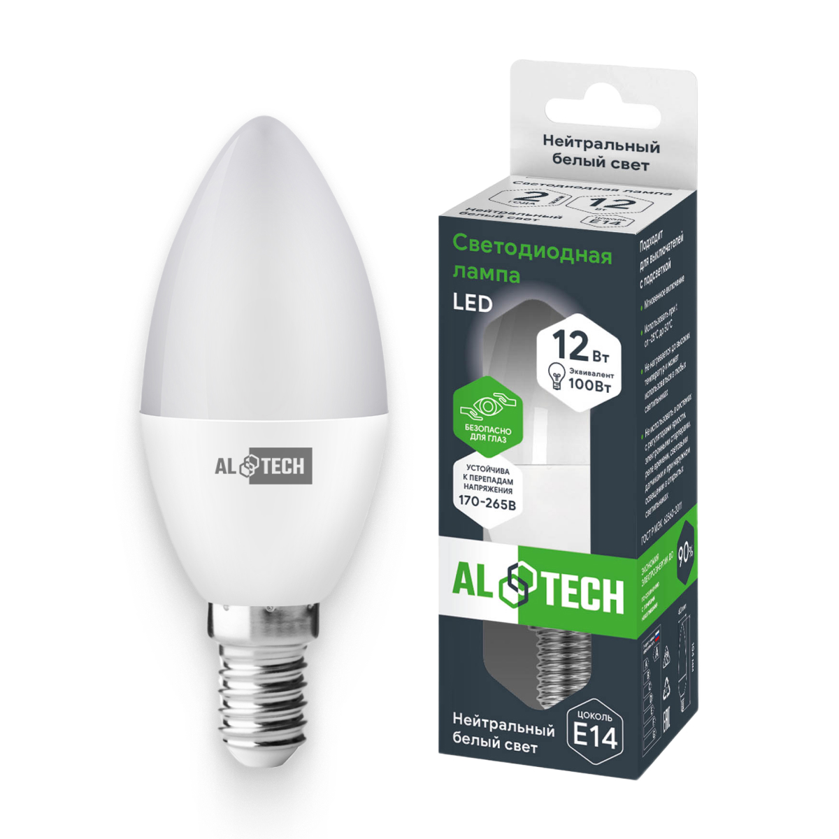 Изображение товара Светодиодная лампа ALTECH LED 12Вт 4000К E14 свеча нейтральный свет