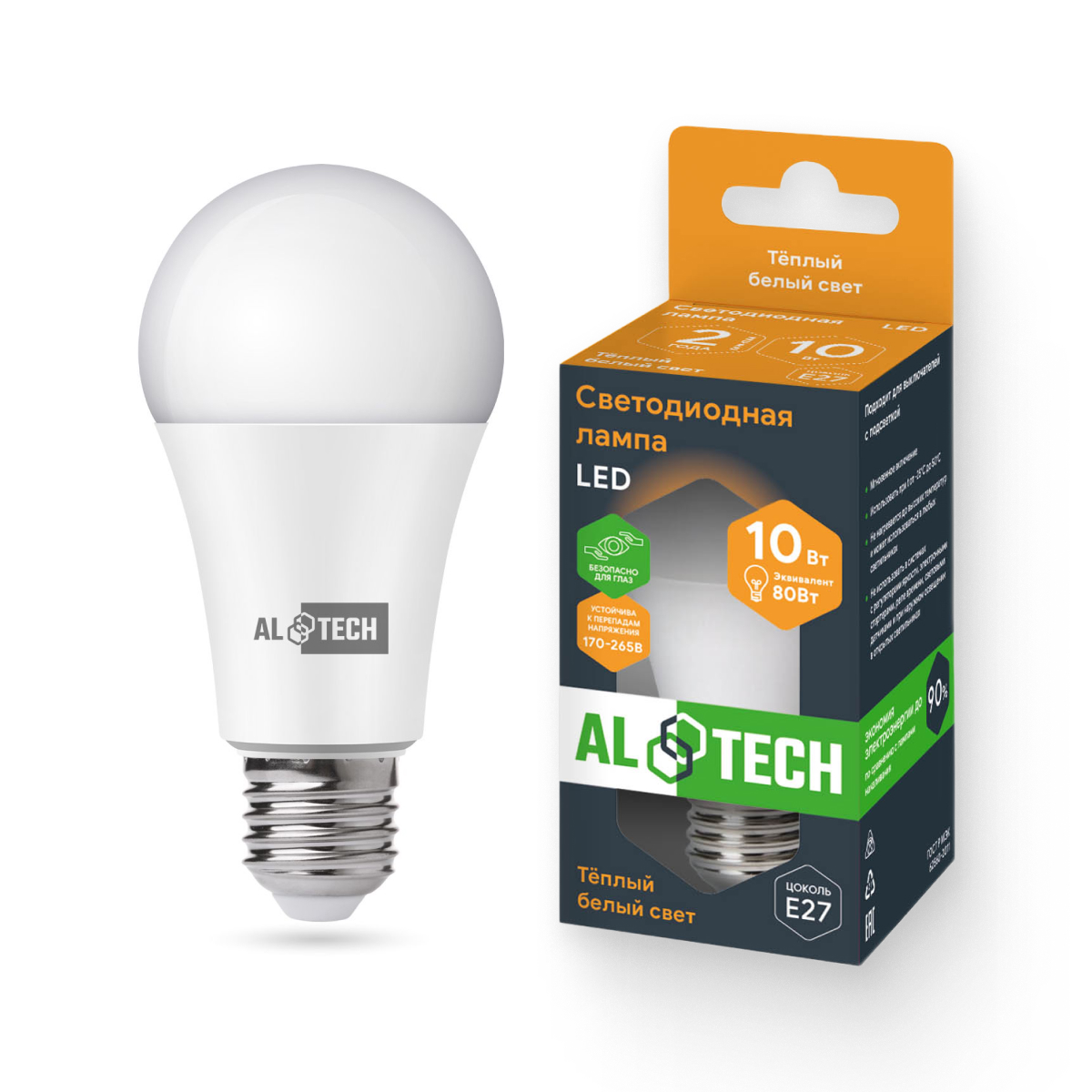 Изображение товара Светодиодная лампа ALTECH LED 10Вт 3000К Е27 груша теплый свет