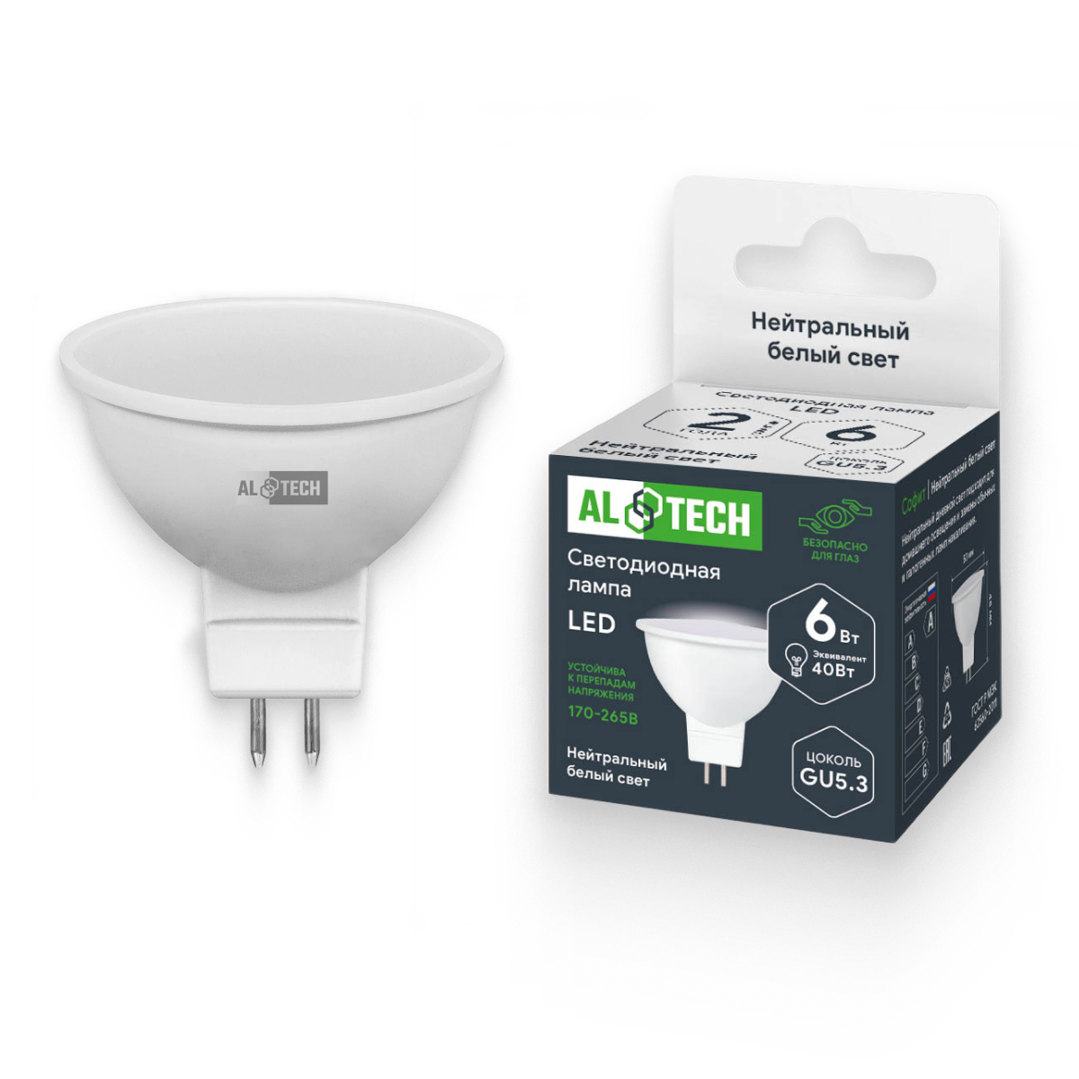 Изображение товара Лампочка светодиодная ALTECH LED 6Вт 4000К 540Лм MR16 GU5.3