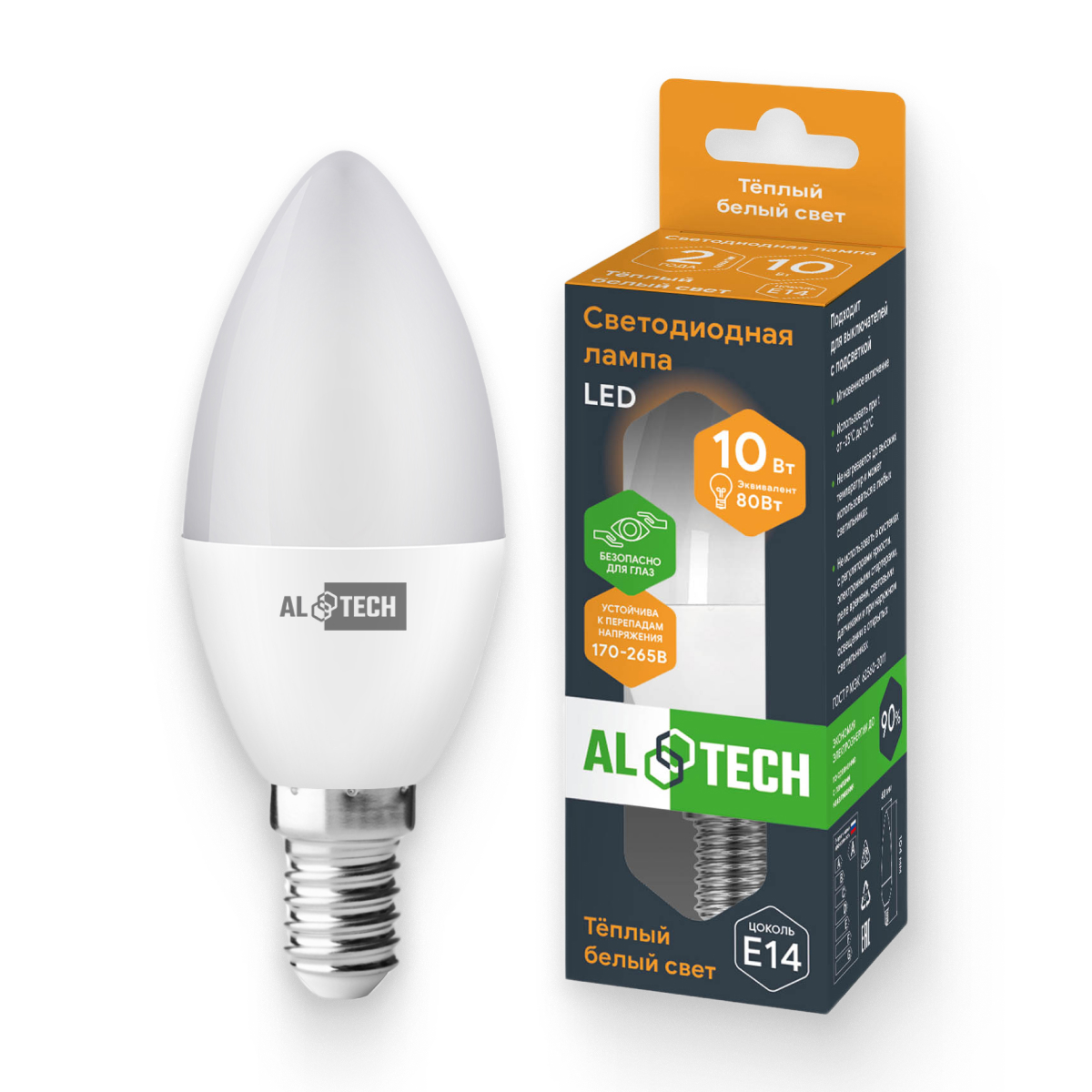 Изображение товара Лампочка светодиодная ALTECH LED 10Вт 3000К 960Лм E14 Свеча