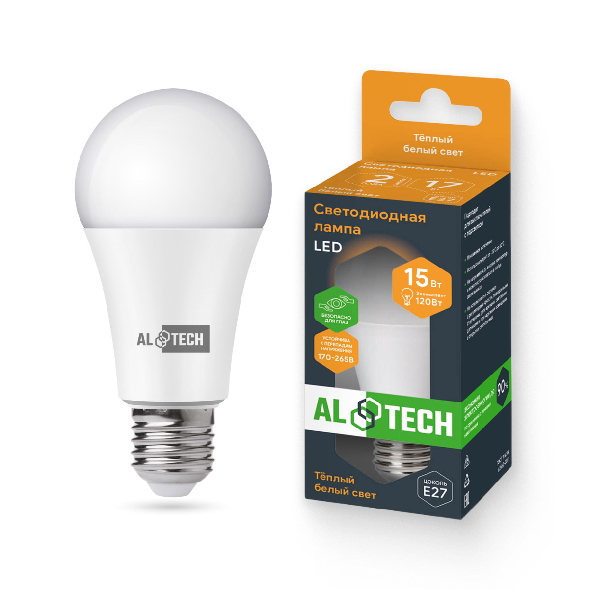 Изображение товара Лампочка светодиодная ALTECH LED 15Вт 3000К 1260Лм E27 Груша