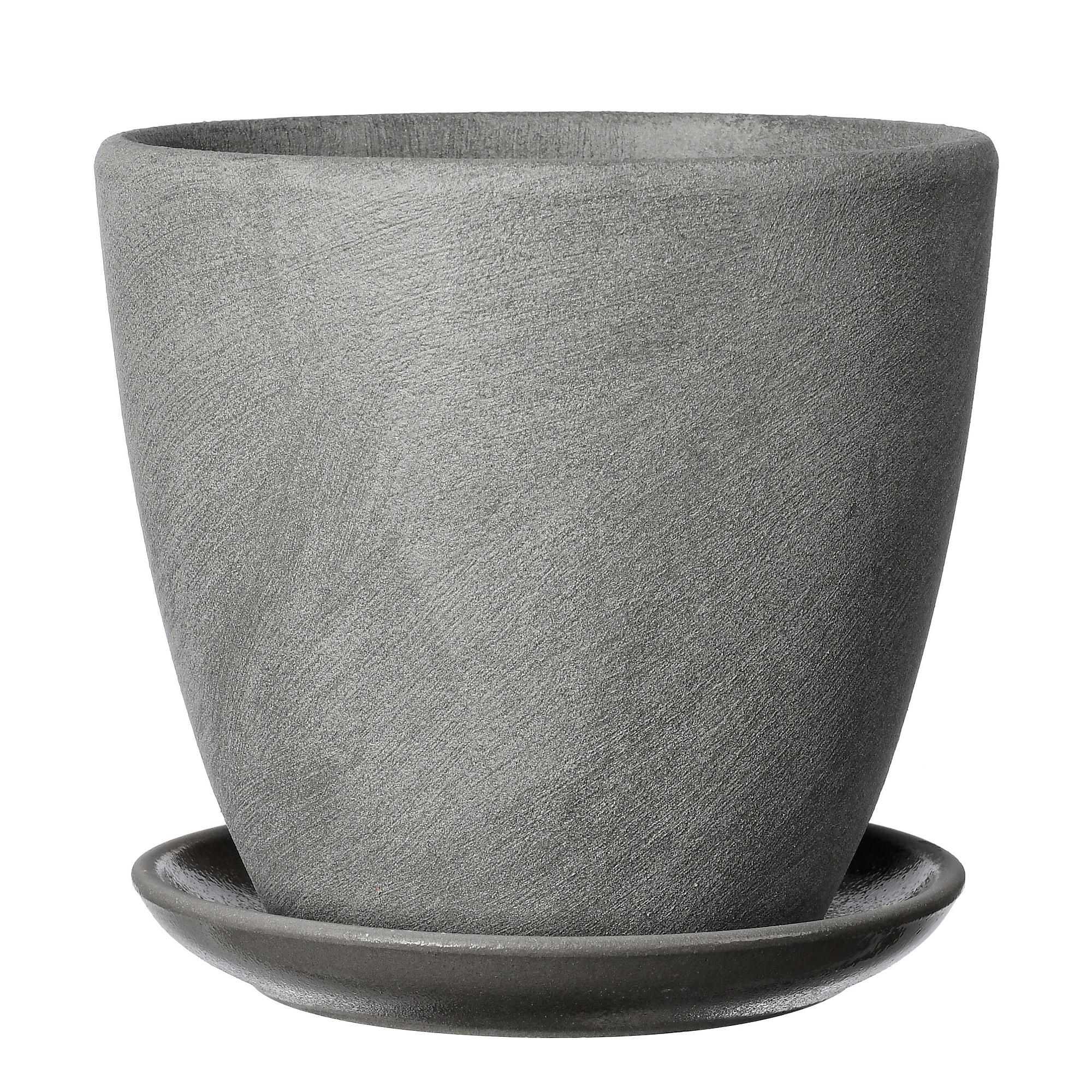 Изображение товара Горшок с поддоном Замша бетон серый 30 см 28 см высота для комнатных растений