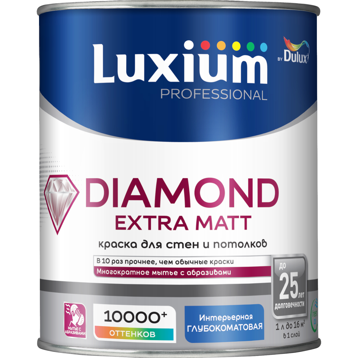 Изображение товара Краска Luxium by Dulux Professional Diamond Extra Matt глуб/мат BW 1л Высокая износостойкость для в