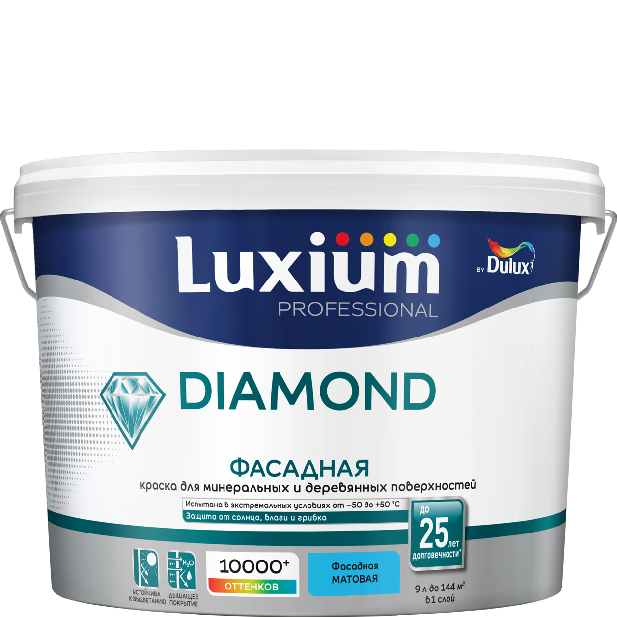 Изображение товара Краска Luxium by Dulux Professional Diamond Фасадная Гладкая мат BW 9л