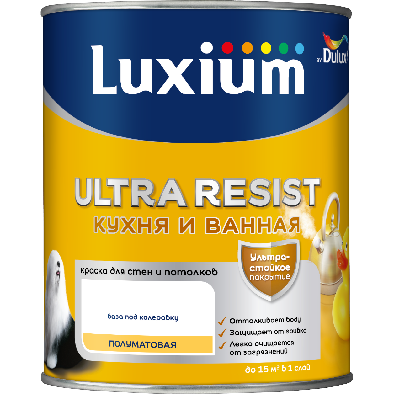 Изображение товара Краска Luxium by Dulux Ultra Resist кухня/ванна полуматовая BC 0,9 л