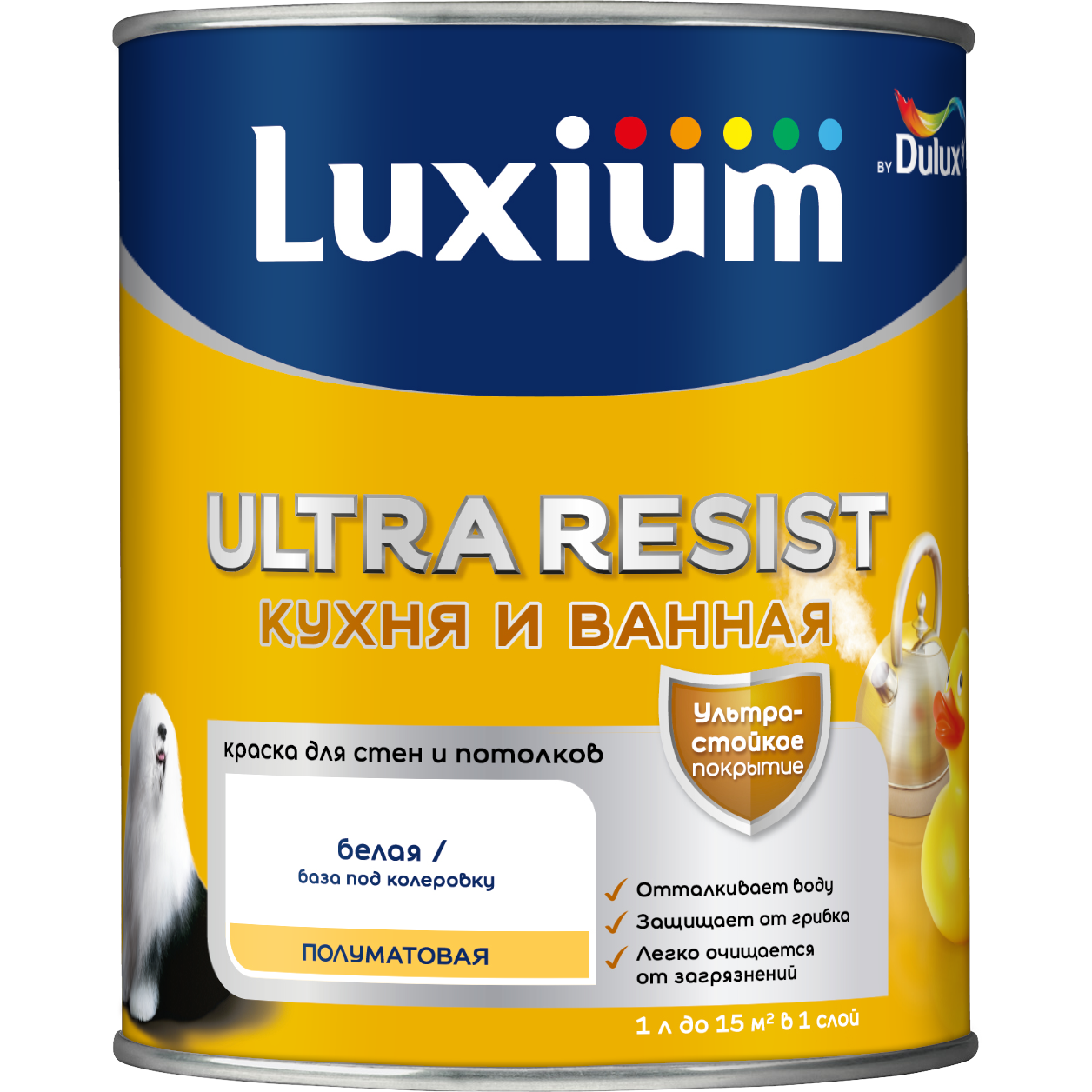 Изображение товара Краска Dulux Ultra Resist для кухни и ванной 1л влагостойкая п/мат