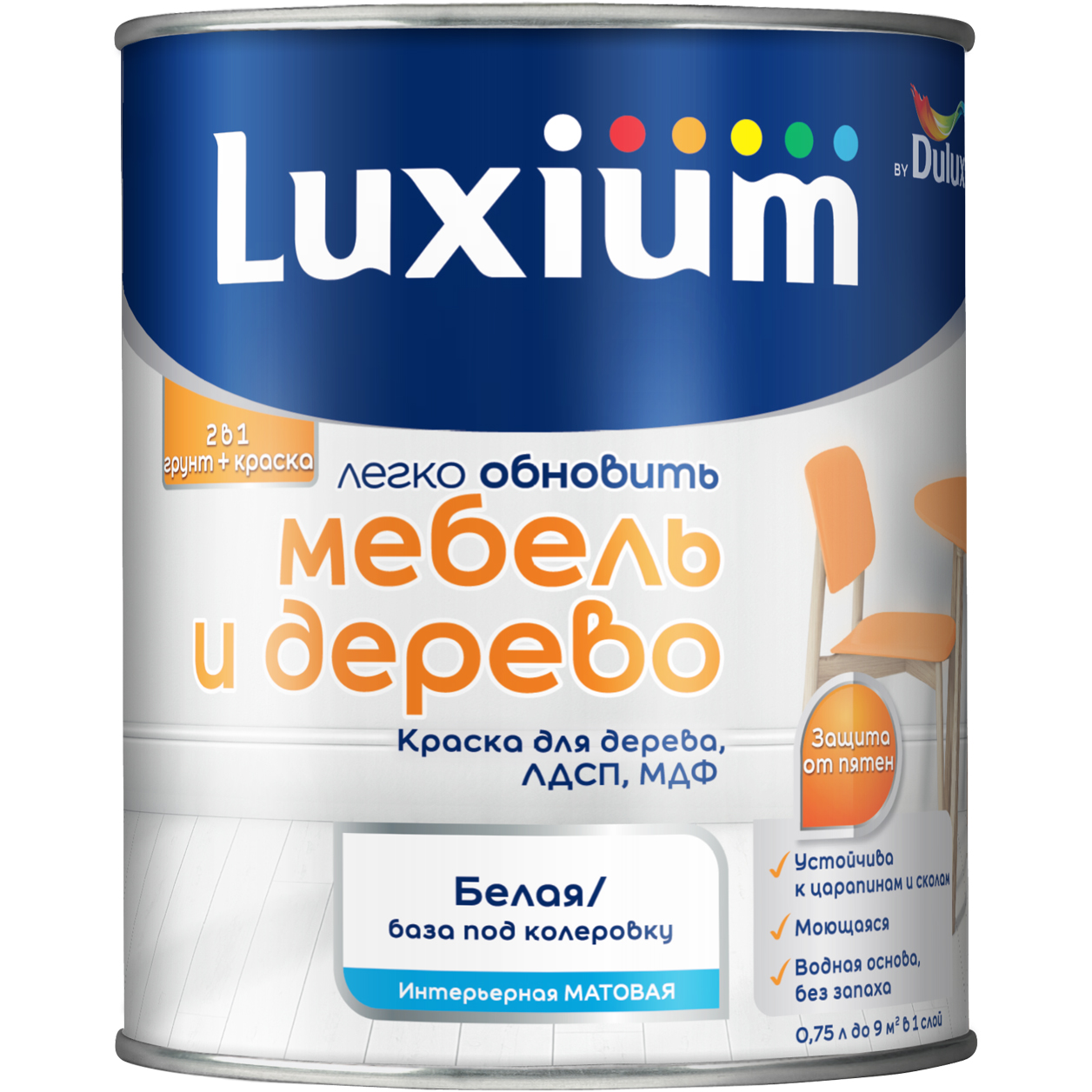 Изображение товара Краска Luxium by Dulux Мебель и Дерево мат BW 0,75л