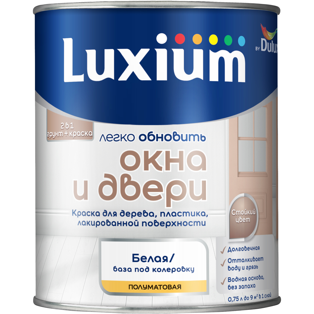 Изображение товара Краска Luxium by Dulux для окон и дверей 0,75л белая полуматовая