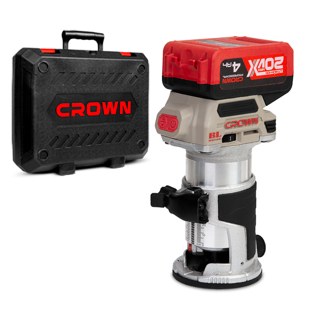 Изображение товара Аккумуляторный фрезер CROWN CT26010HX BL с 2 аккумуляторами 20V и ЗУ