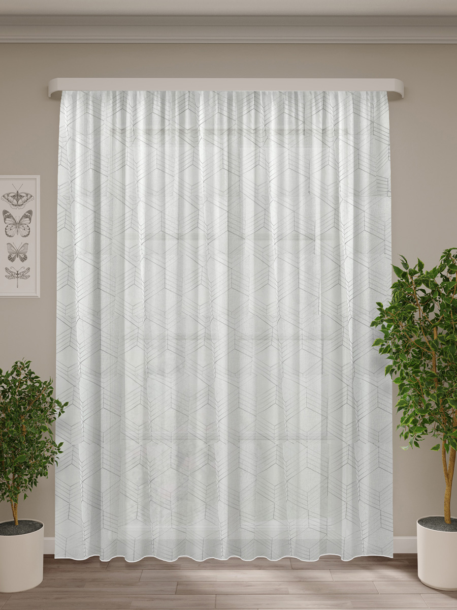 Изображение товара Тюль кристаллический с вышивкой Лали серый 300x270 см для оформления интерьера