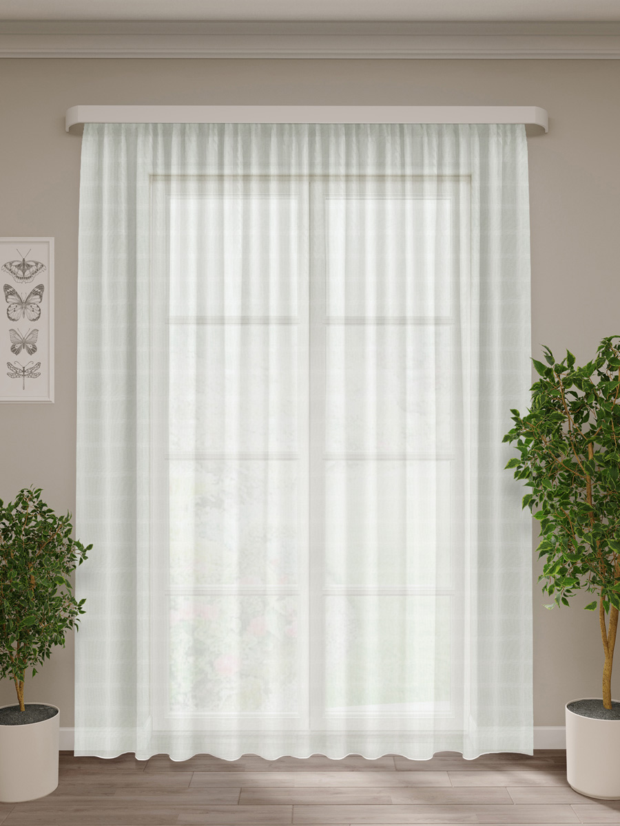 Изображение товара Тюль под лен Клетка 300*270 см белый, стильное оформление интерьера