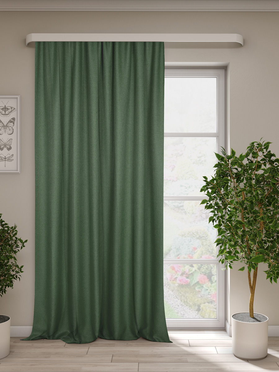 Изображение товара Штора под лён Пьер изумруд 200x270 см, экологичный материал, стиль и комфорт