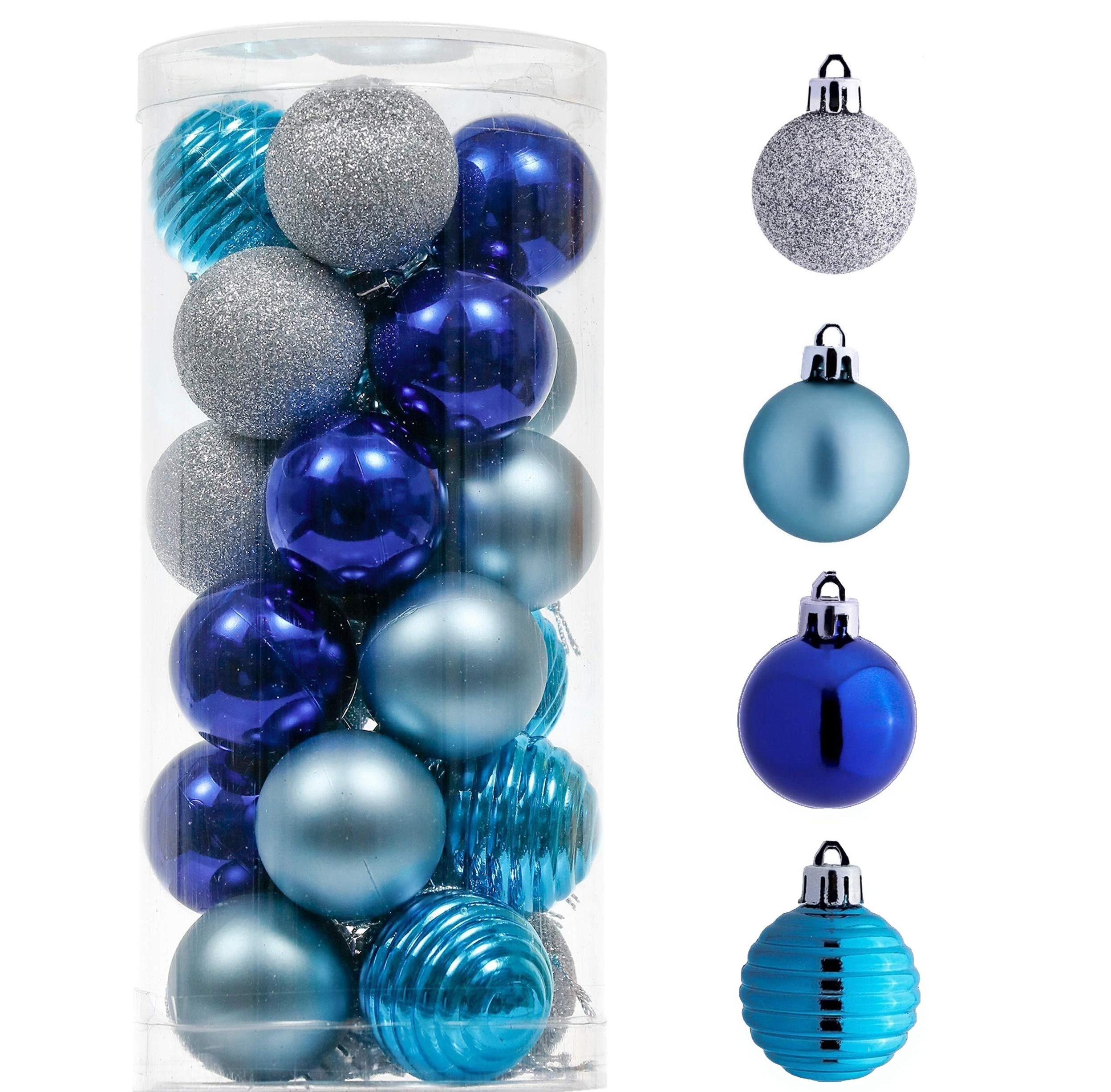 Изображение товара Новогодний декор, набор новогодних пластиковых шаров 24 шт 4 см в тубе серый, голубой, синий
