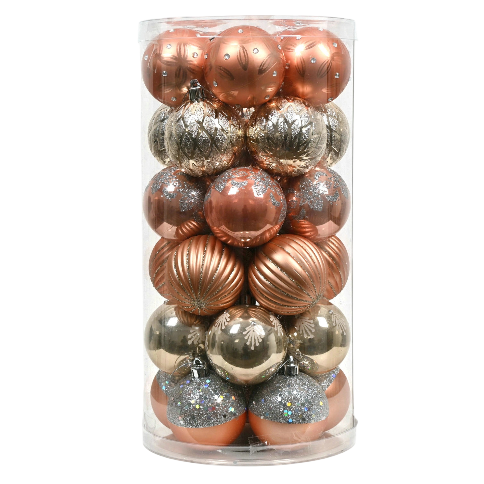 Изображение товара Новогодний декор, набор новогодних пластиковых шаров, 30 штук 6 см розовое золото