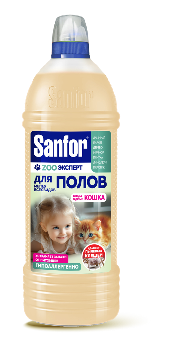 Изображение товара Средство для мытья полов Sanfor УЛЬТРА БЛЕСК 1л гипоаллергенное безопасное для животных