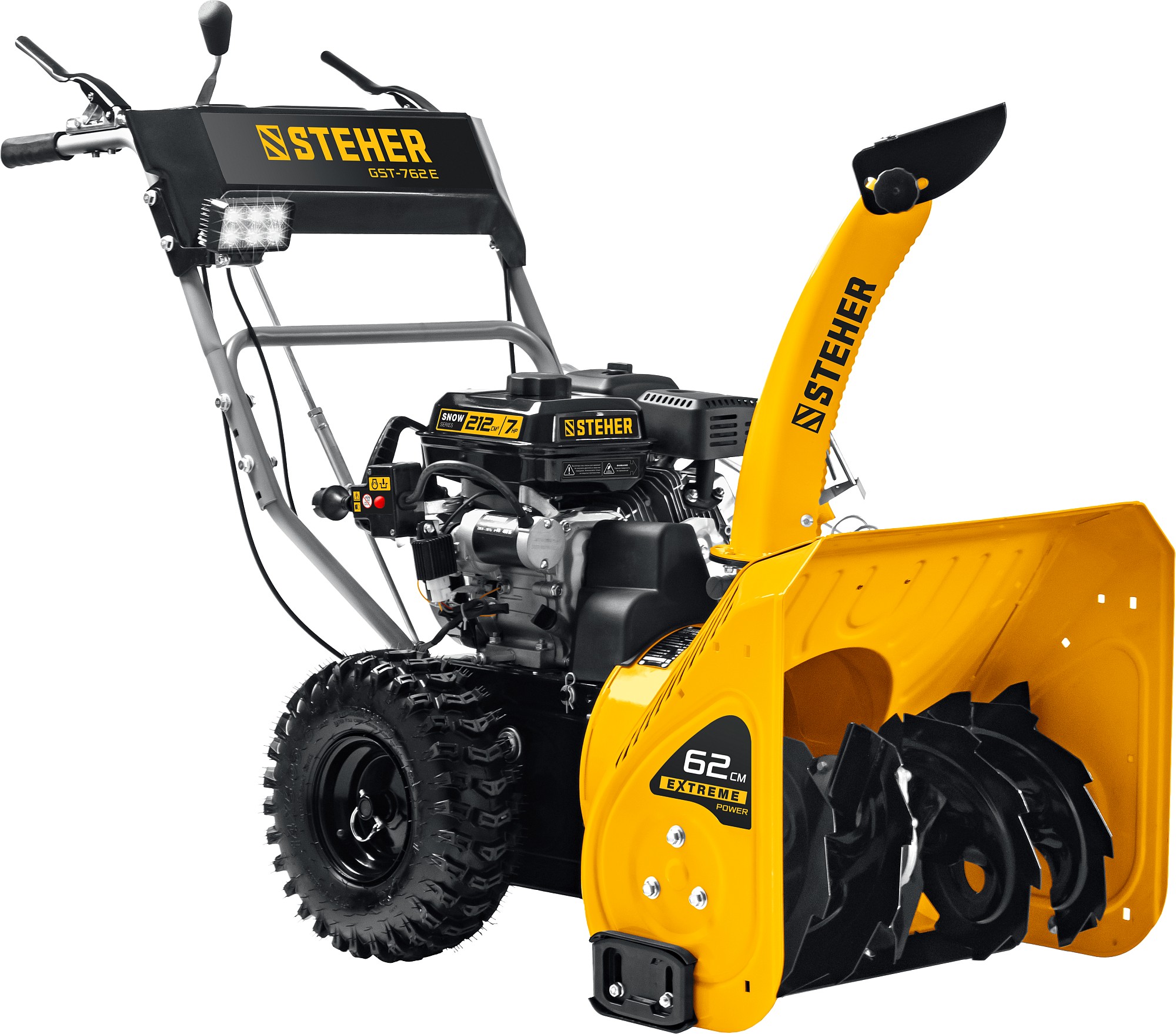 Изображение товара Бензиновый снегоуборщик STEHER Extrem GST-762E 7 л.с. 62 см с электростартером и LED-фарой