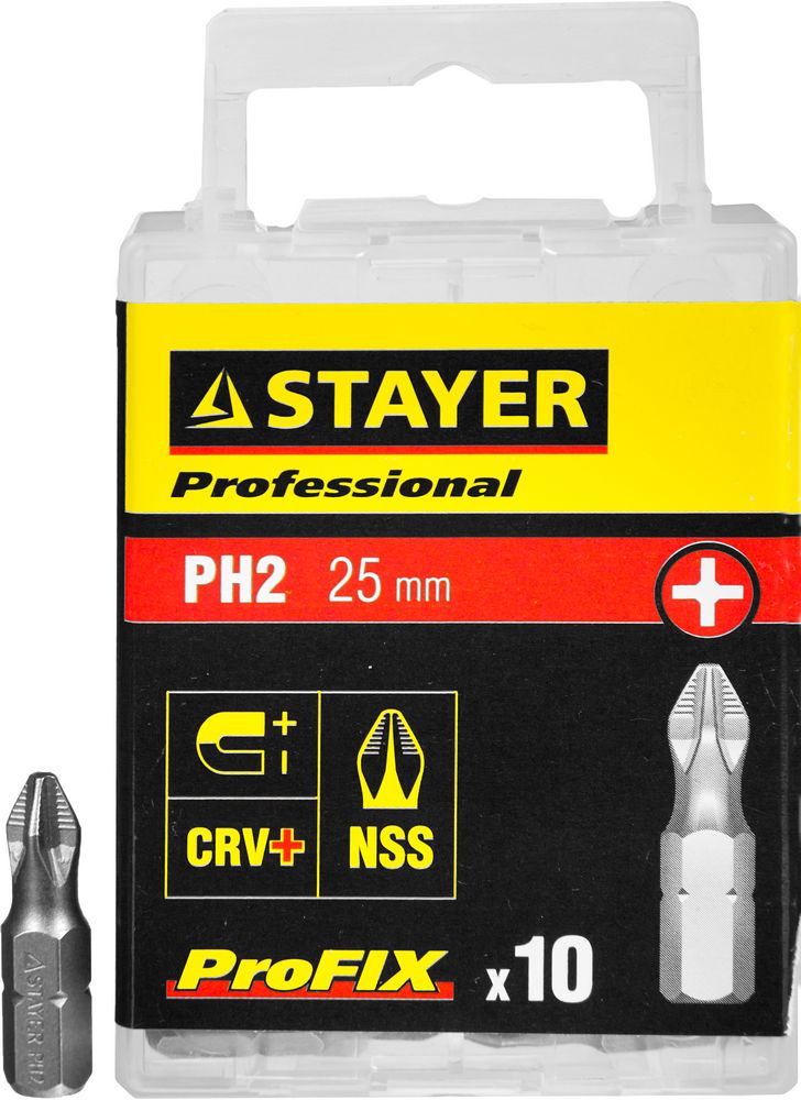 Изображение товара Биты PROFESSIONAL ProFix Phillips (10 шт; 25 мм; PH2; 1/4") STAYER 26201-2-25-10_z01