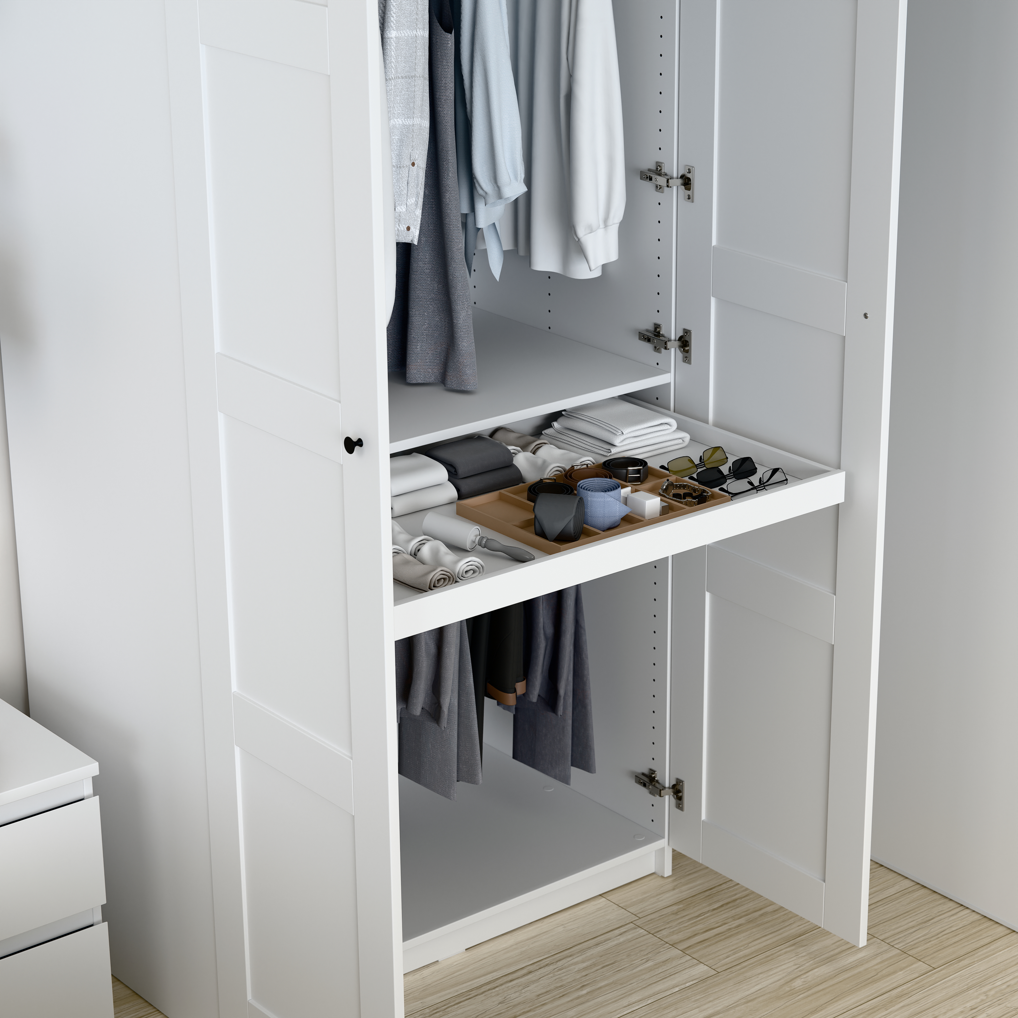 Изображение товара Полка выдвижная для гардеробной Макс 100х58 белая модульная система МАКС