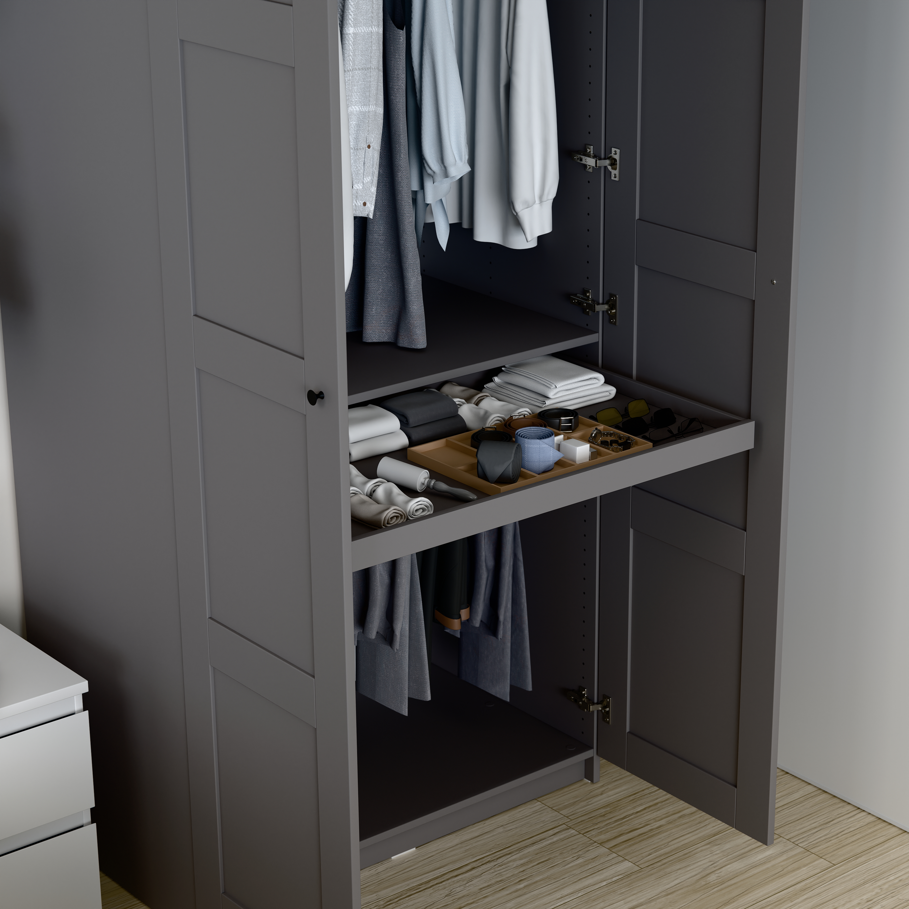 Изображение товара Полка выдвижная для гардеробной Макс 100х58 серая, стильное решение для хранения