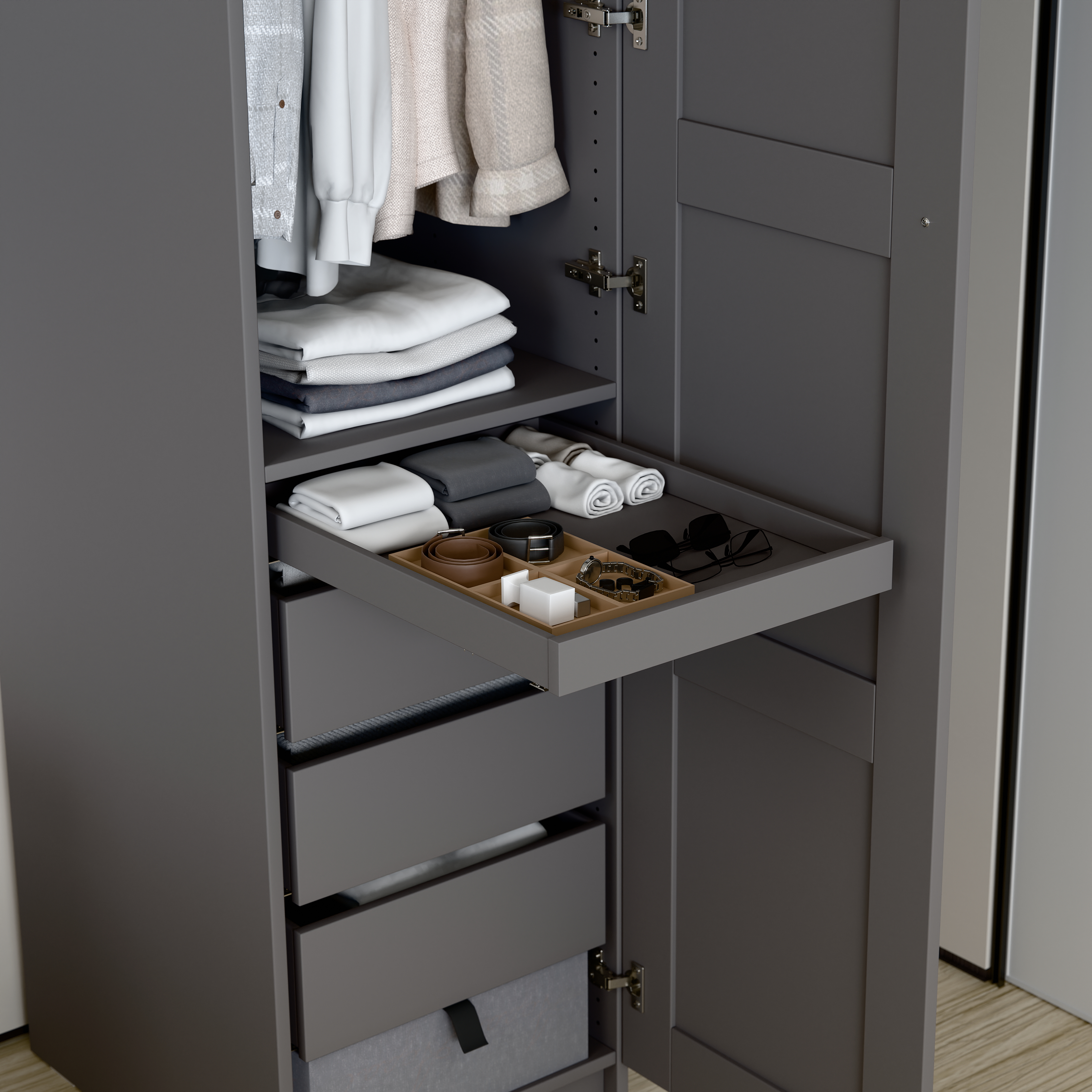 Изображение товара Полка выдвижная для гардеробной Макс 50х58 серый модуль МАКС