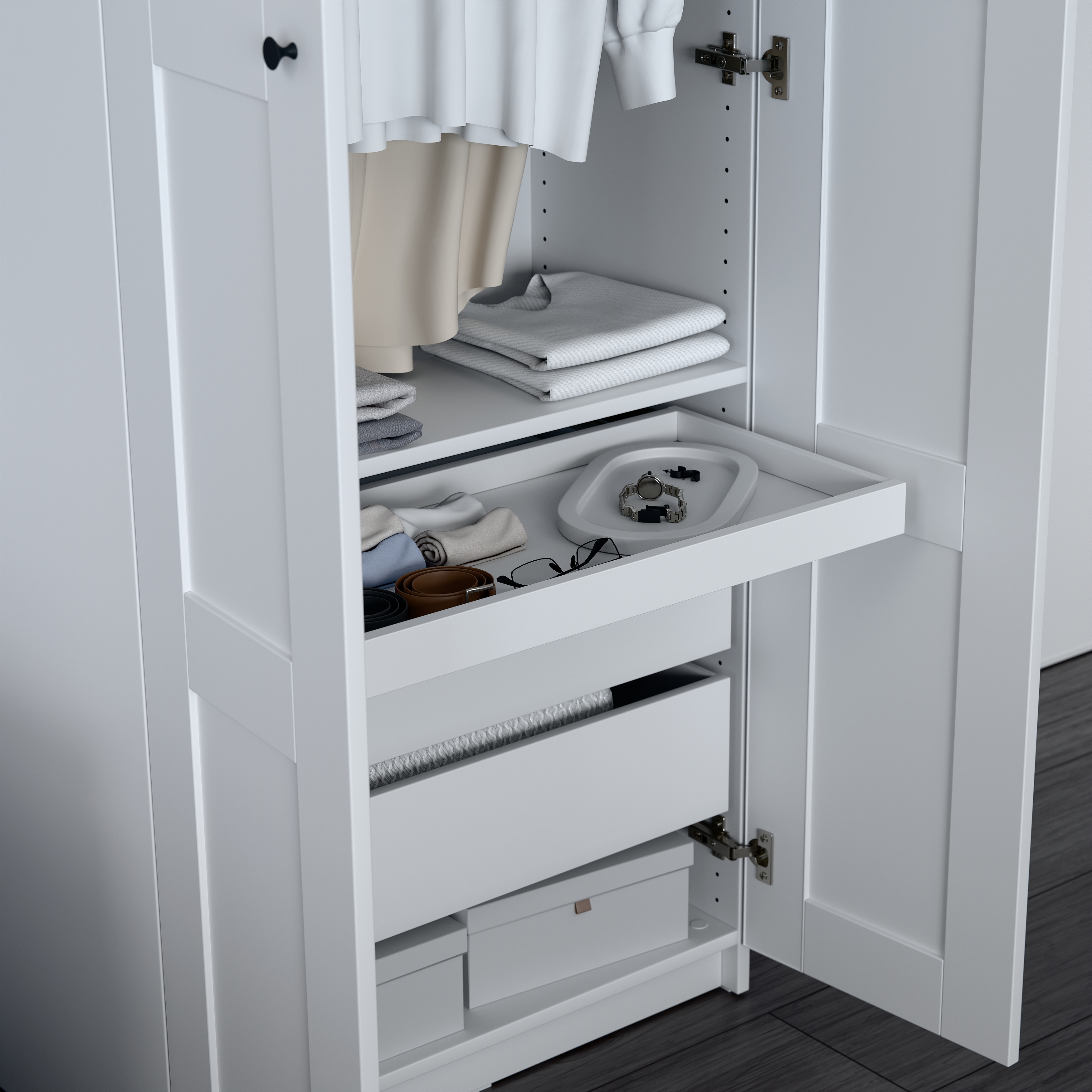 Изображение товара Полка выдвижная для гардеробной Макс 75х36 белая мебель для хранения