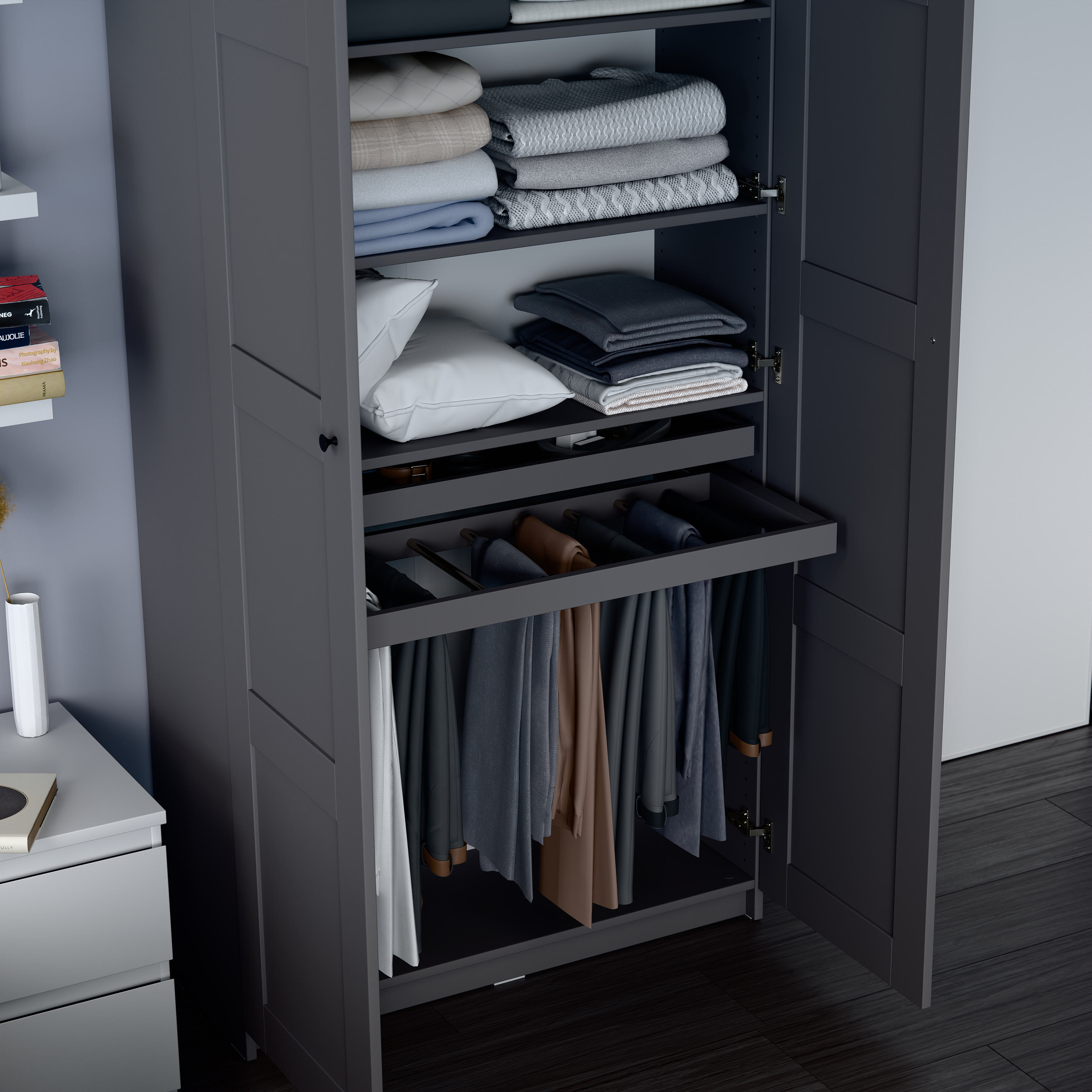 Изображение товара Выдвижная брючница для гардеробной Макс 100х36 серого цвета