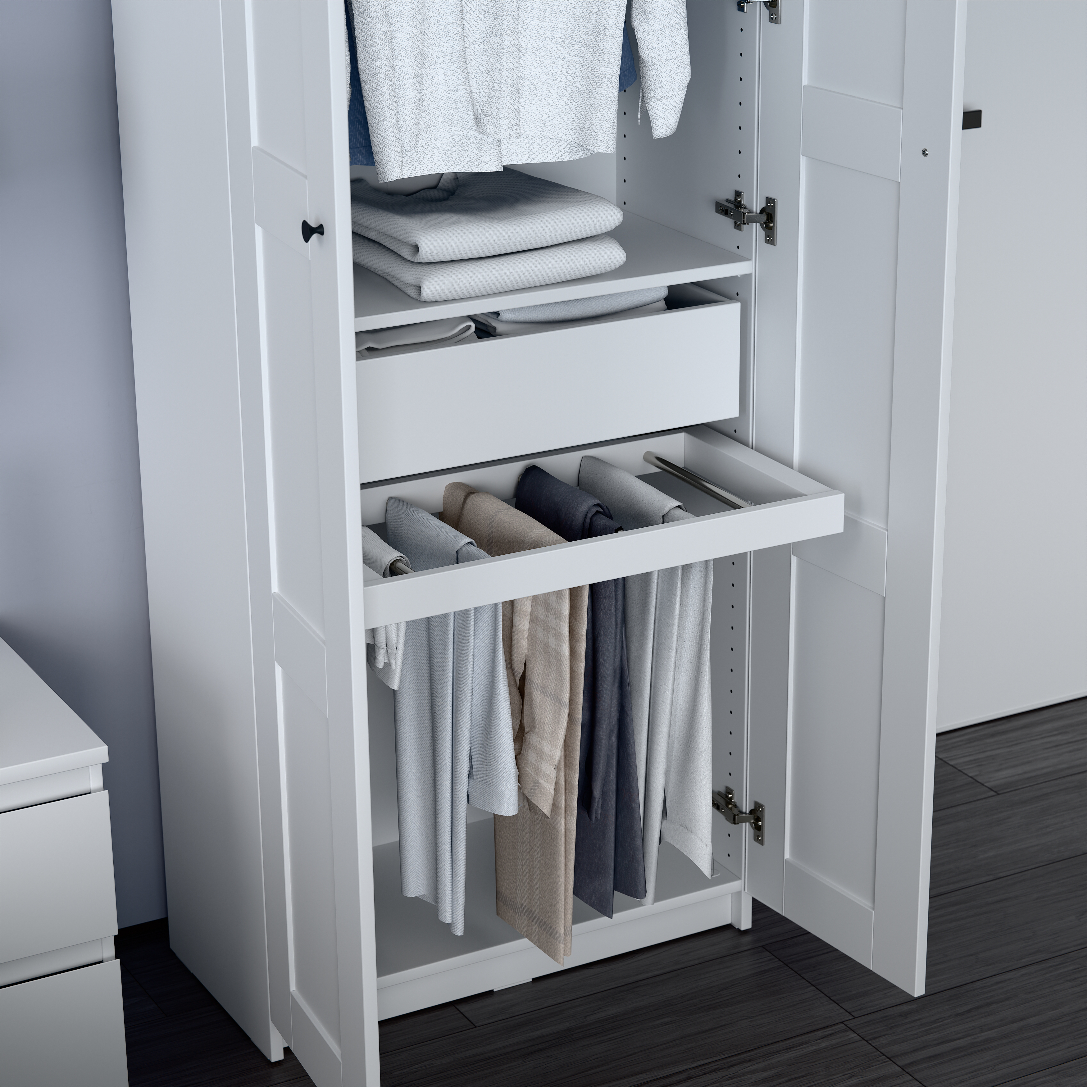 Изображение товара Брючница выдвижная для гардеробной Макс 75х36 белая, стильная и практичная мебель