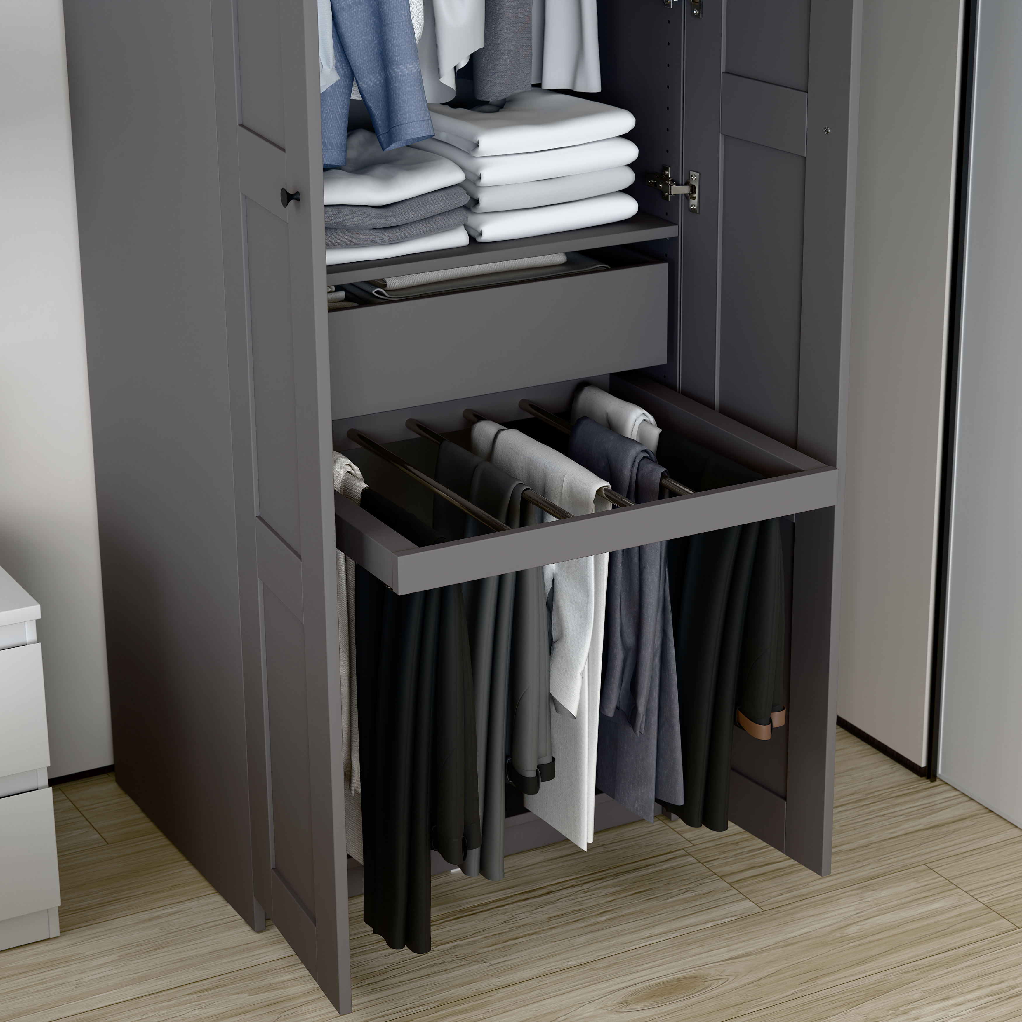 Изображение товара Брючница выдвижная для гардеробной Макс 75х58 серый стильное и практичное решение