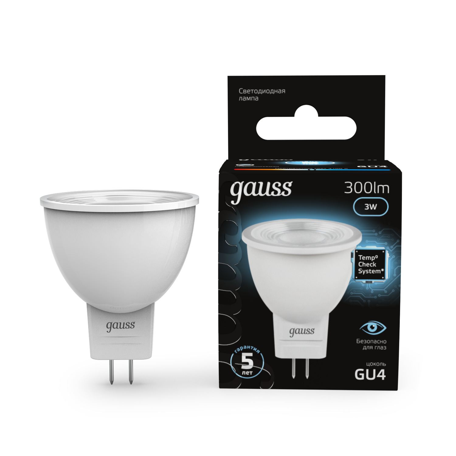 Изображение товара Светодиодная лампа Gauss MR11 GU4 3W 300lm 4100K матовая белая