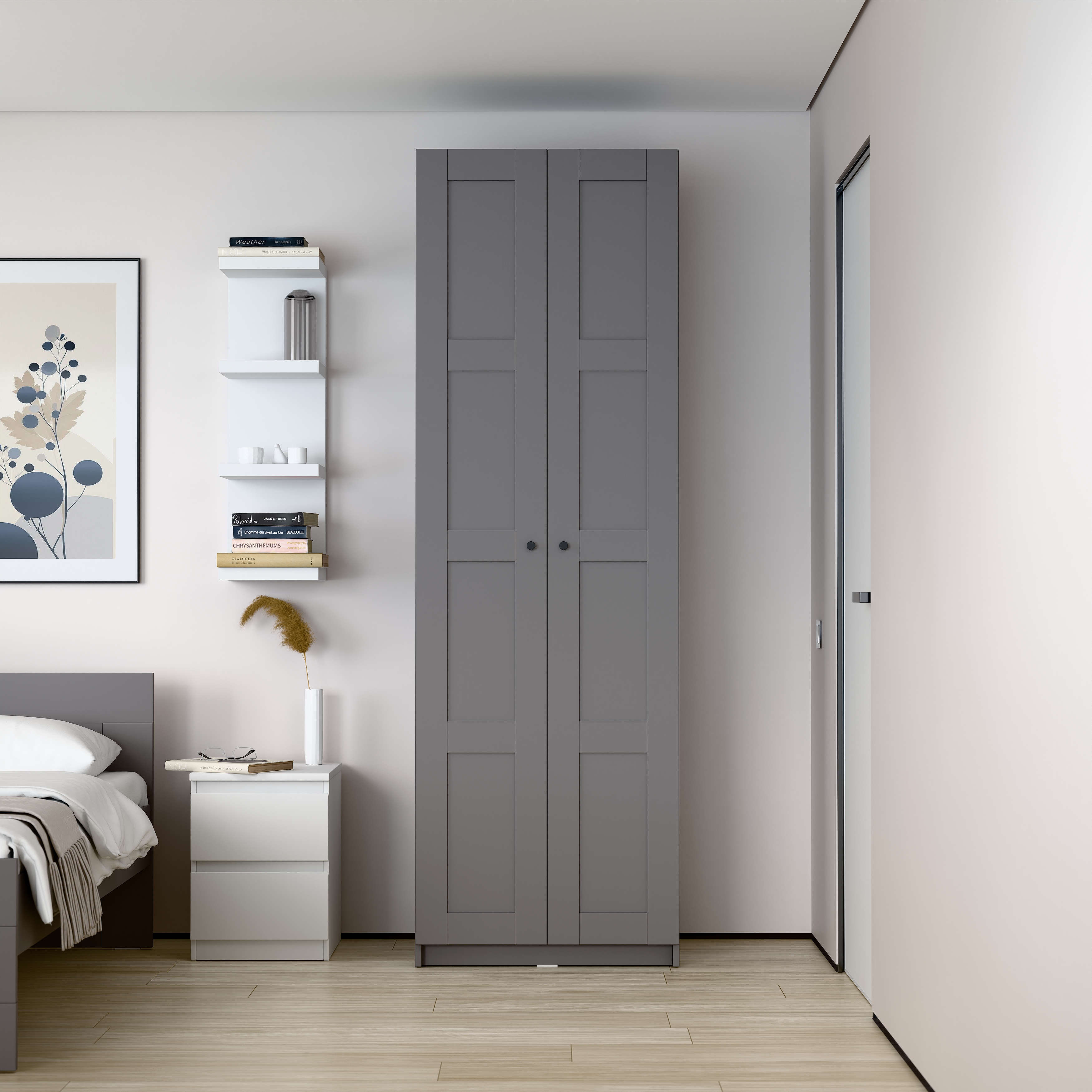 Изображение товара Комплект дверей 75 для гардеробной Макс серый распашные шкафные фасады