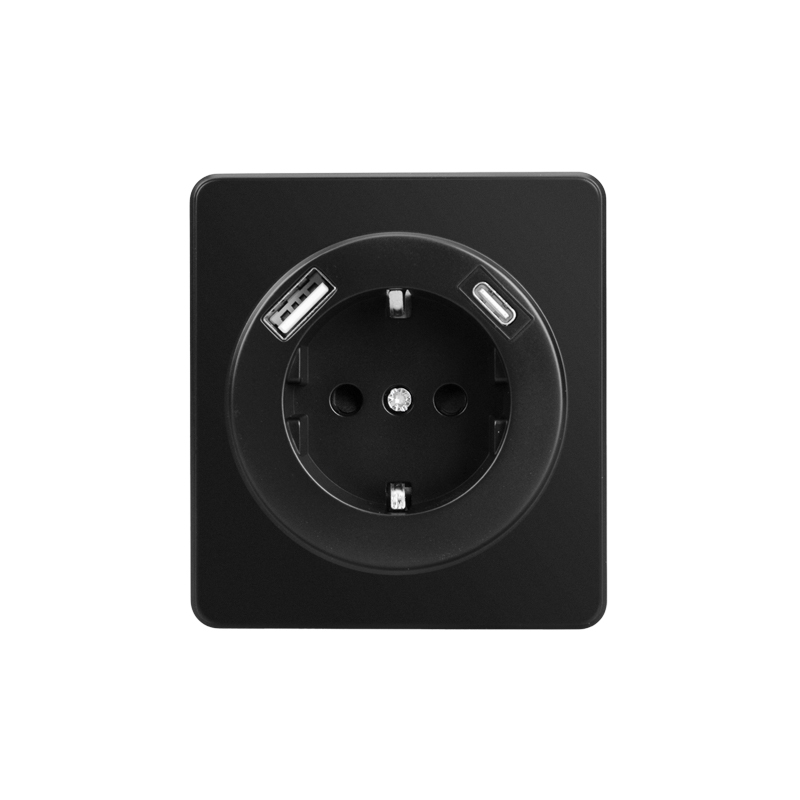 Изображение товара Розетка USB Type-A+C Kranz Round оникс с защитными шторками для безопасности