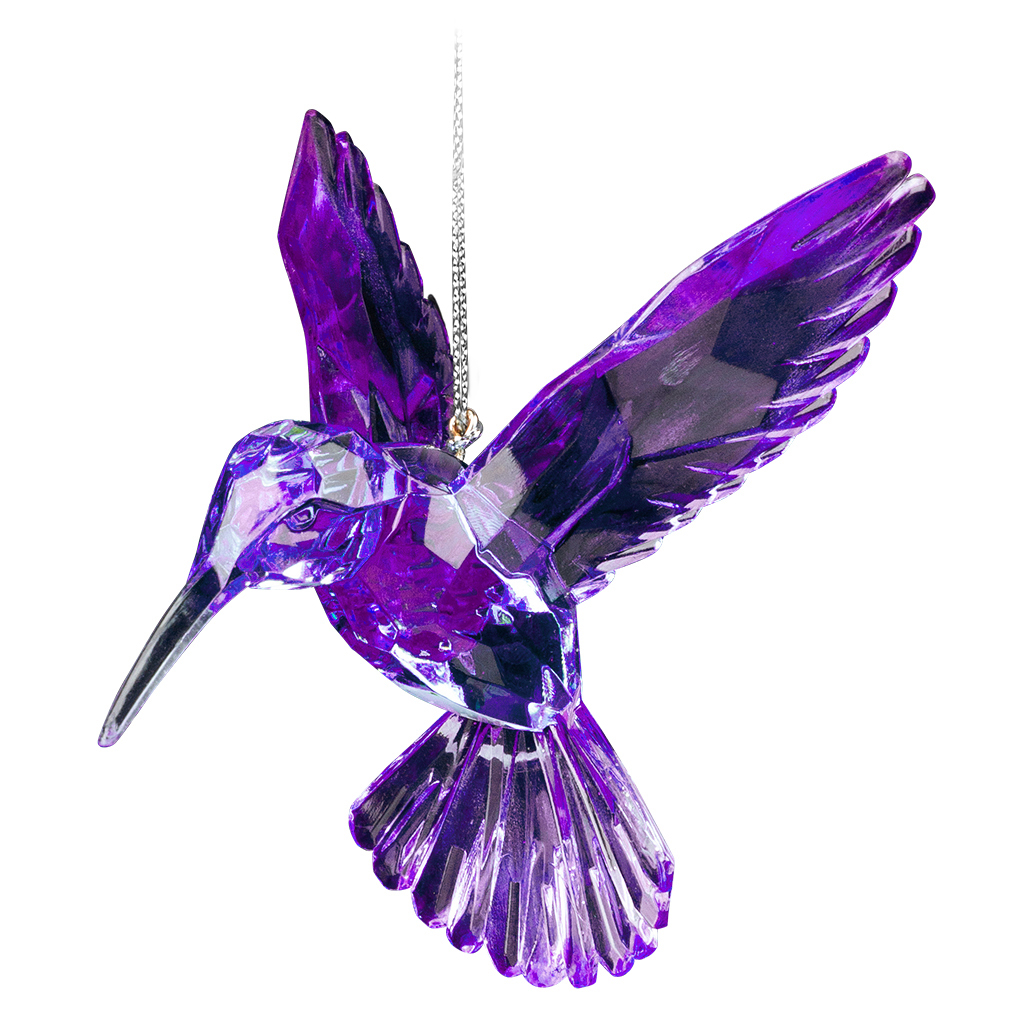 Изображение товара Украшение Колибри аметист 10см для елочных украшений и интерьера