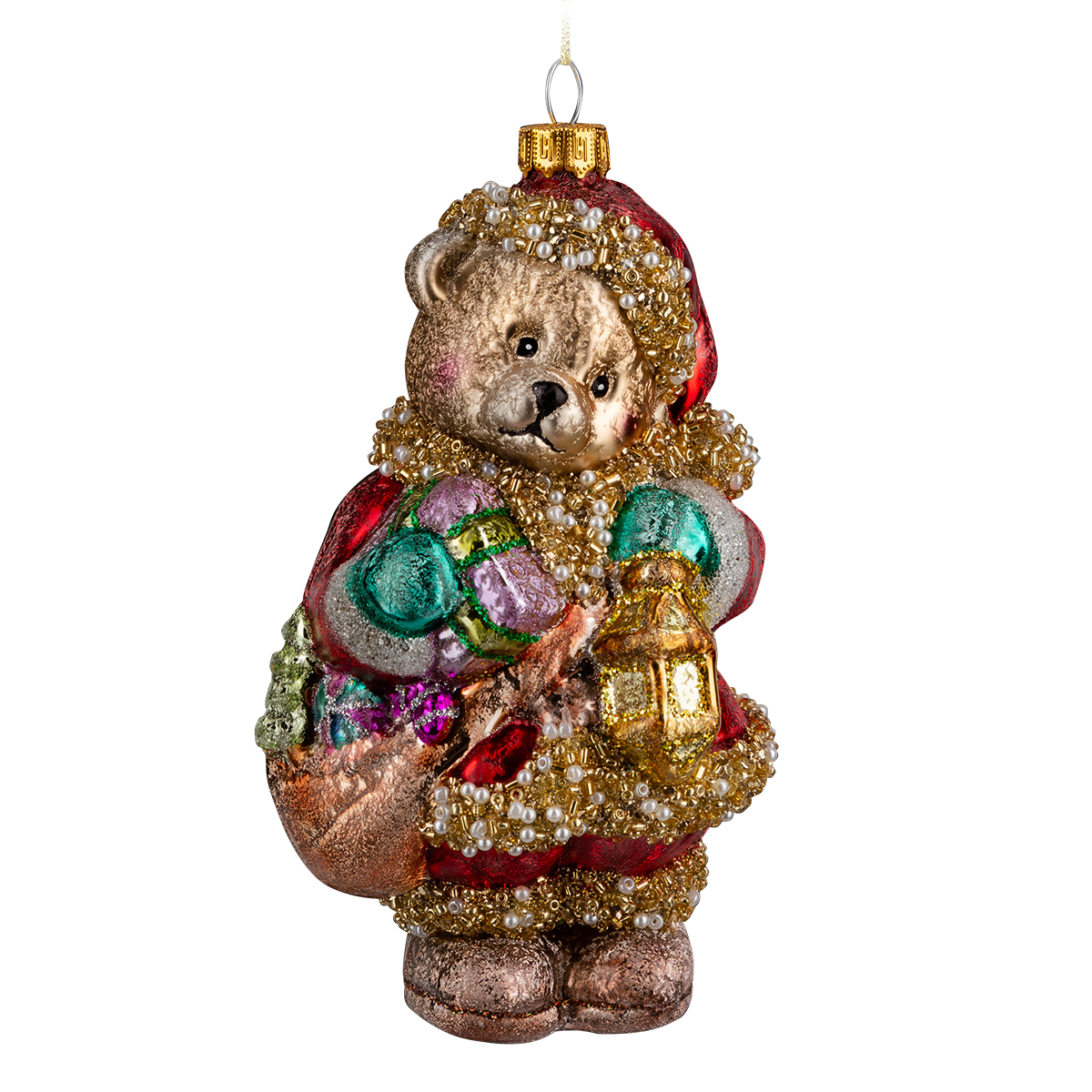 Изображение товара Украшение ErichKrause Decor Мишка с подарками 14см, стекло