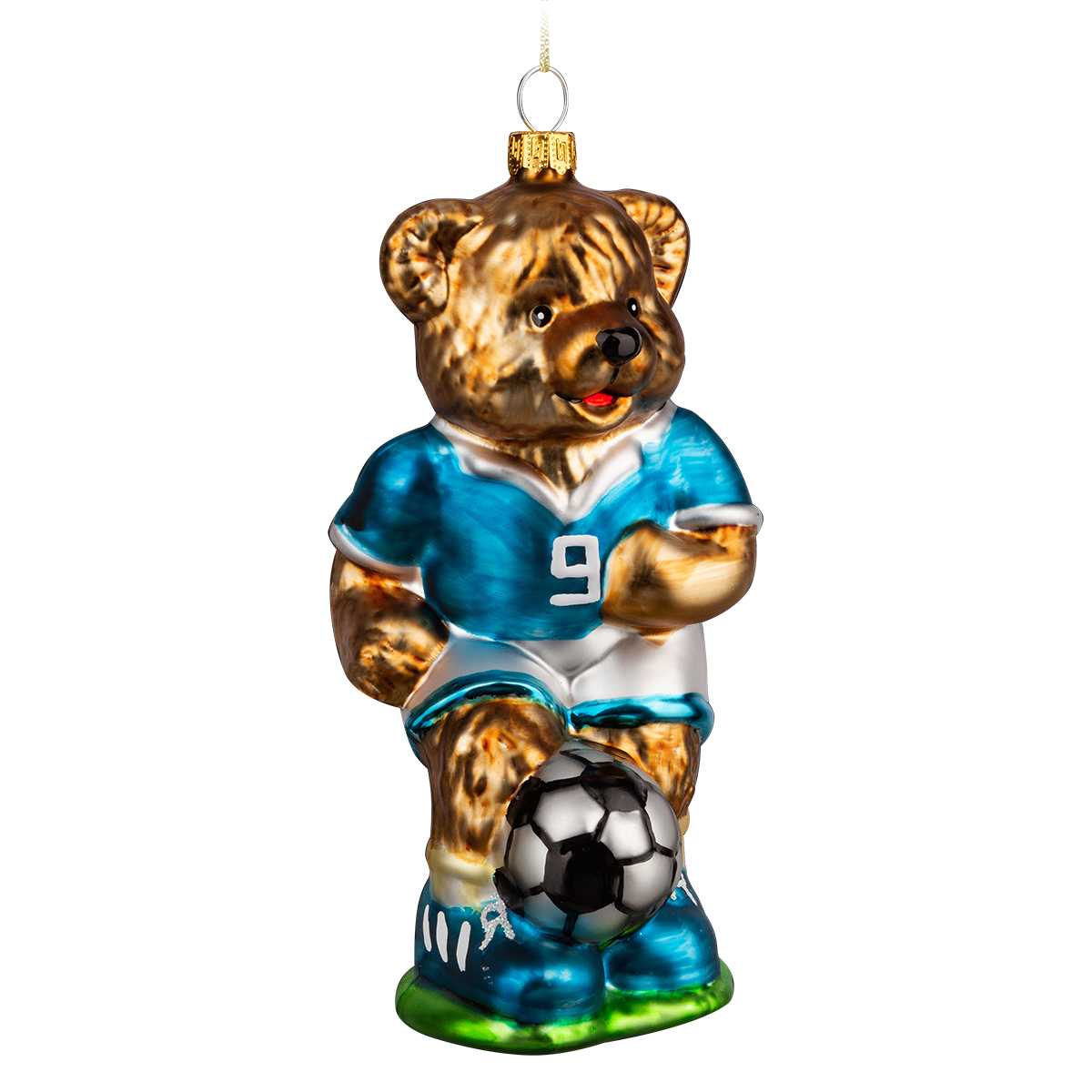 Изображение товара Украшение ErichKrause Decor Мишка футболист стекло 14см для елки и декора