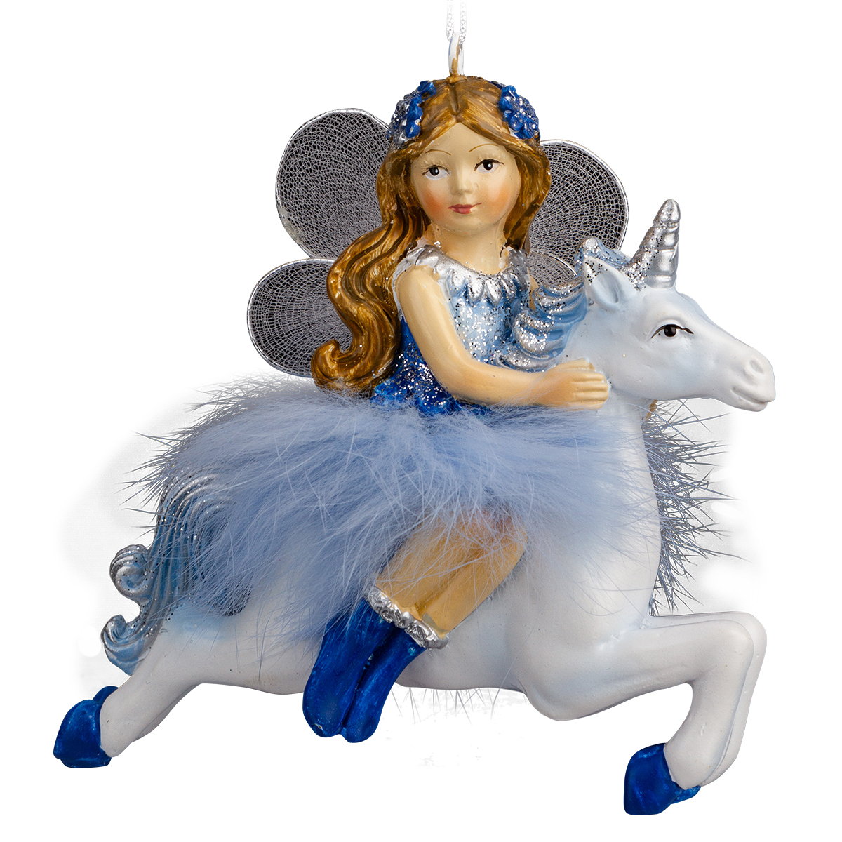 Изображение товара Украшение для ёлки Фея на единороге 9см голубое елочное украшение