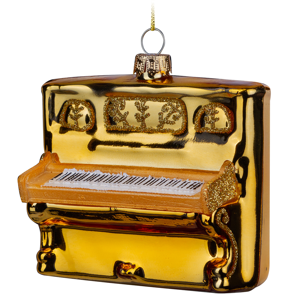 Изображение товара Украшение стеклянное ErichKrause Decor Фортепиано 10см, золотистое для елки