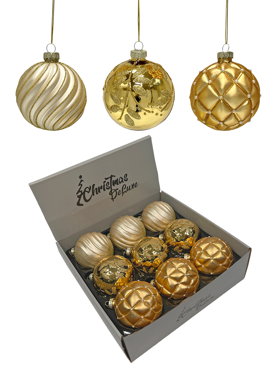 Изображение товара Елочная игрушка 8см шар шампань/золото стекло