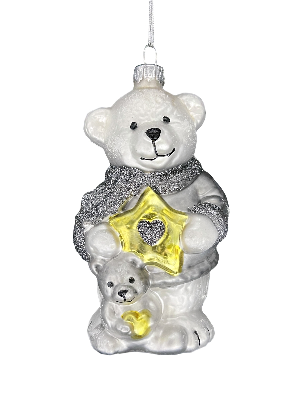 Изображение товара Елочная игрушка медвежата со звездой серебро 12,9см стекло