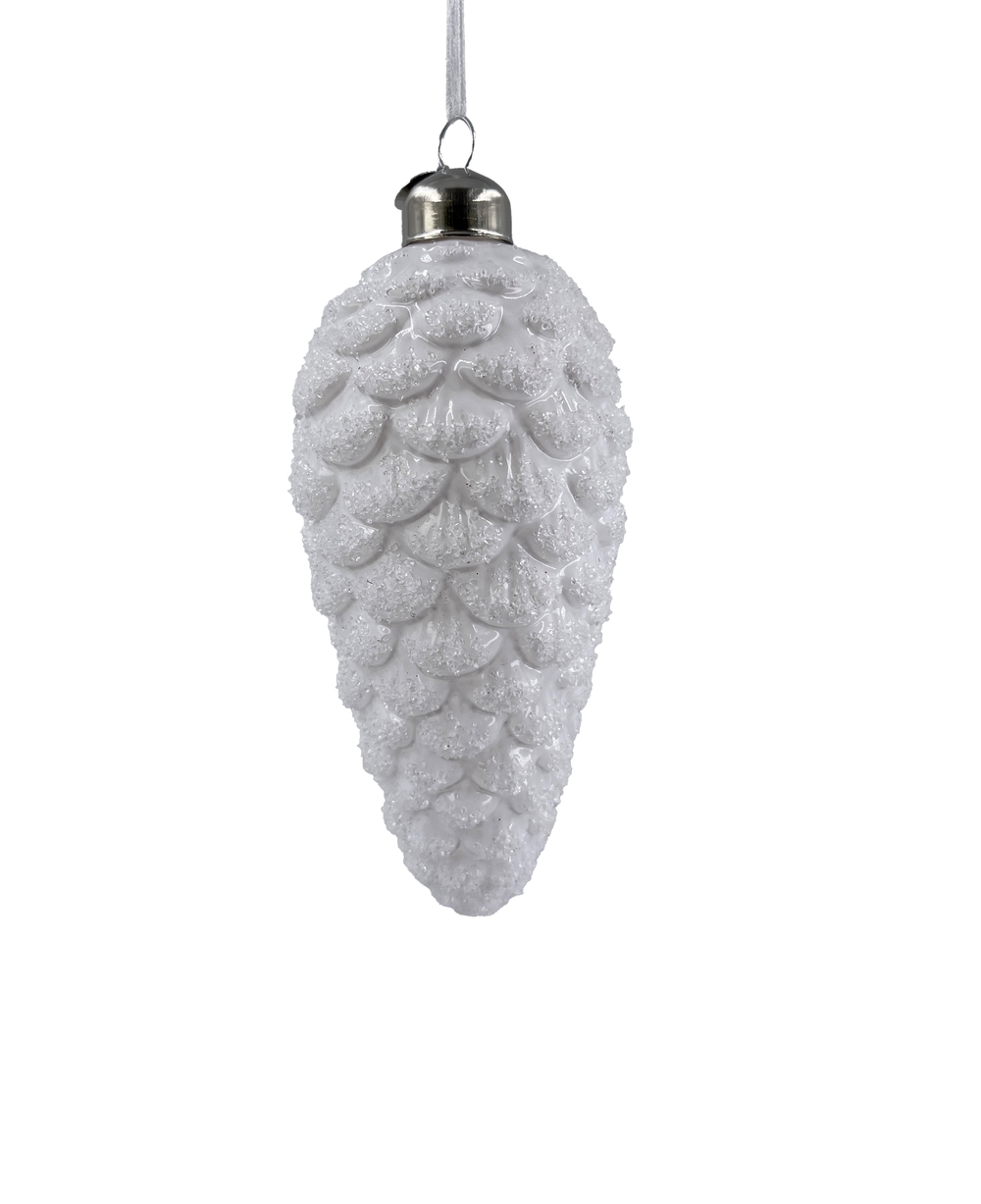 Изображение товара Елочная игрушка ШИШКА 13,8см белая стекло