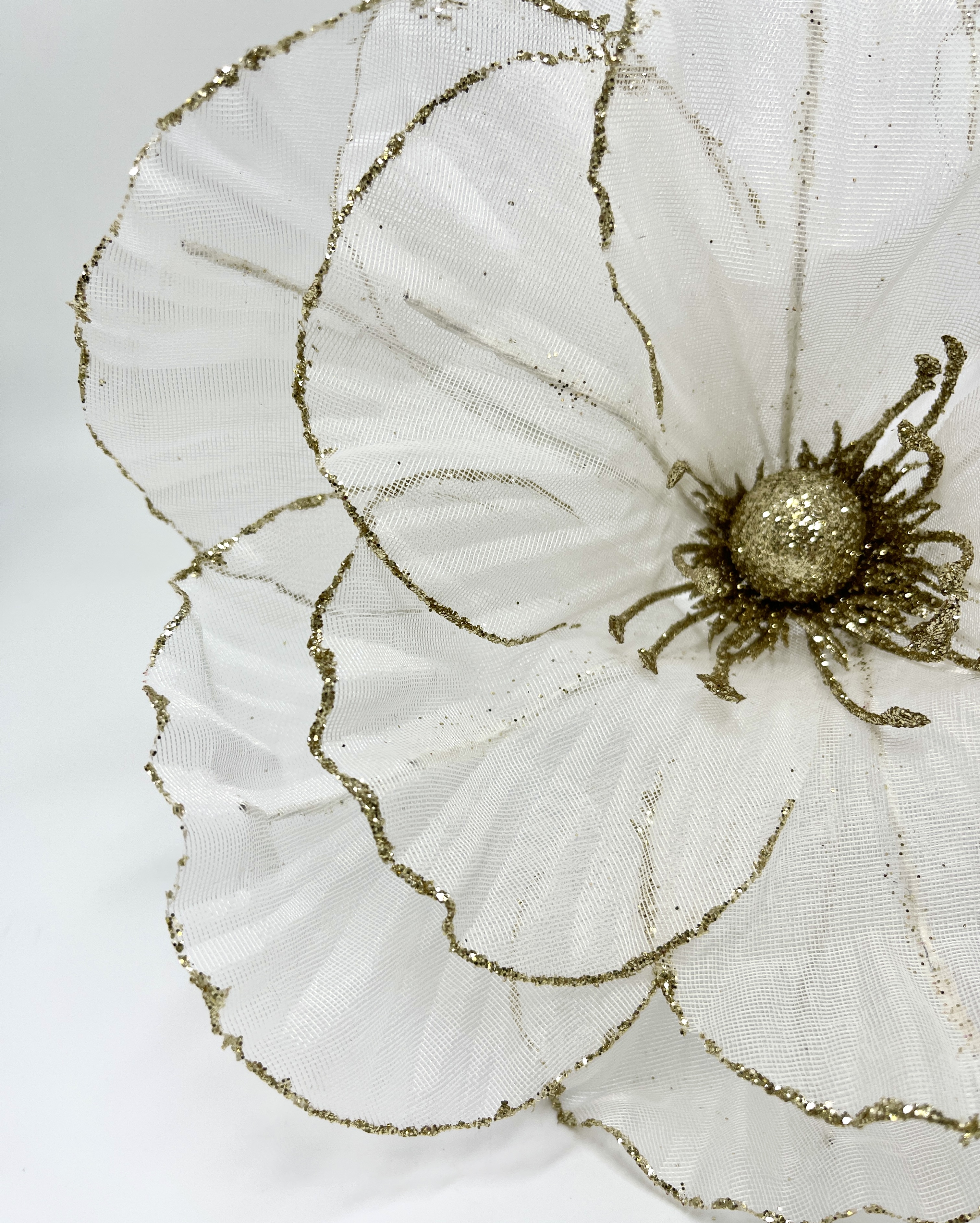 Изображение товара Цветок 27 см белый с золотом