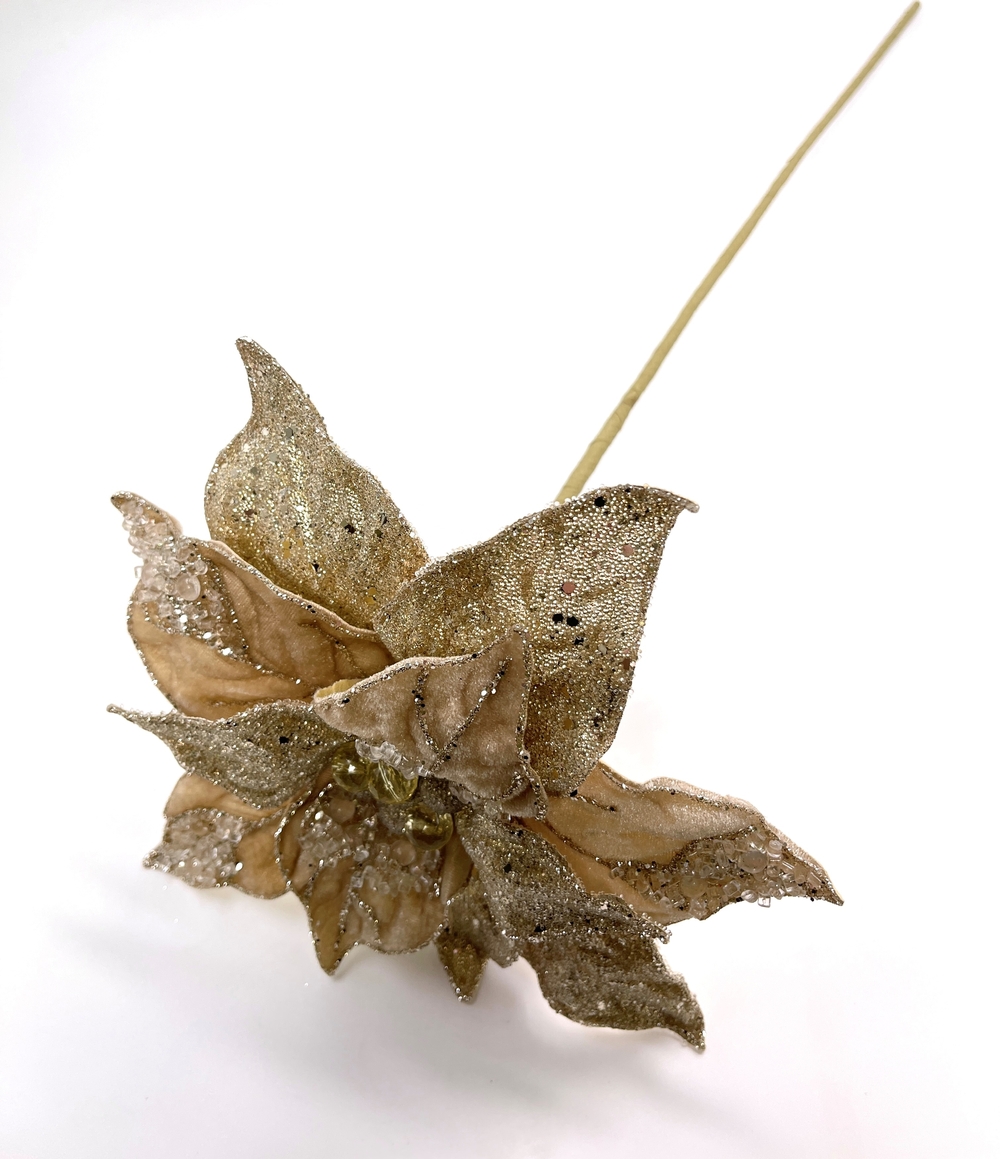 Изображение товара Цветок пуансеттия кремовая с золотом 26 см полиэстер