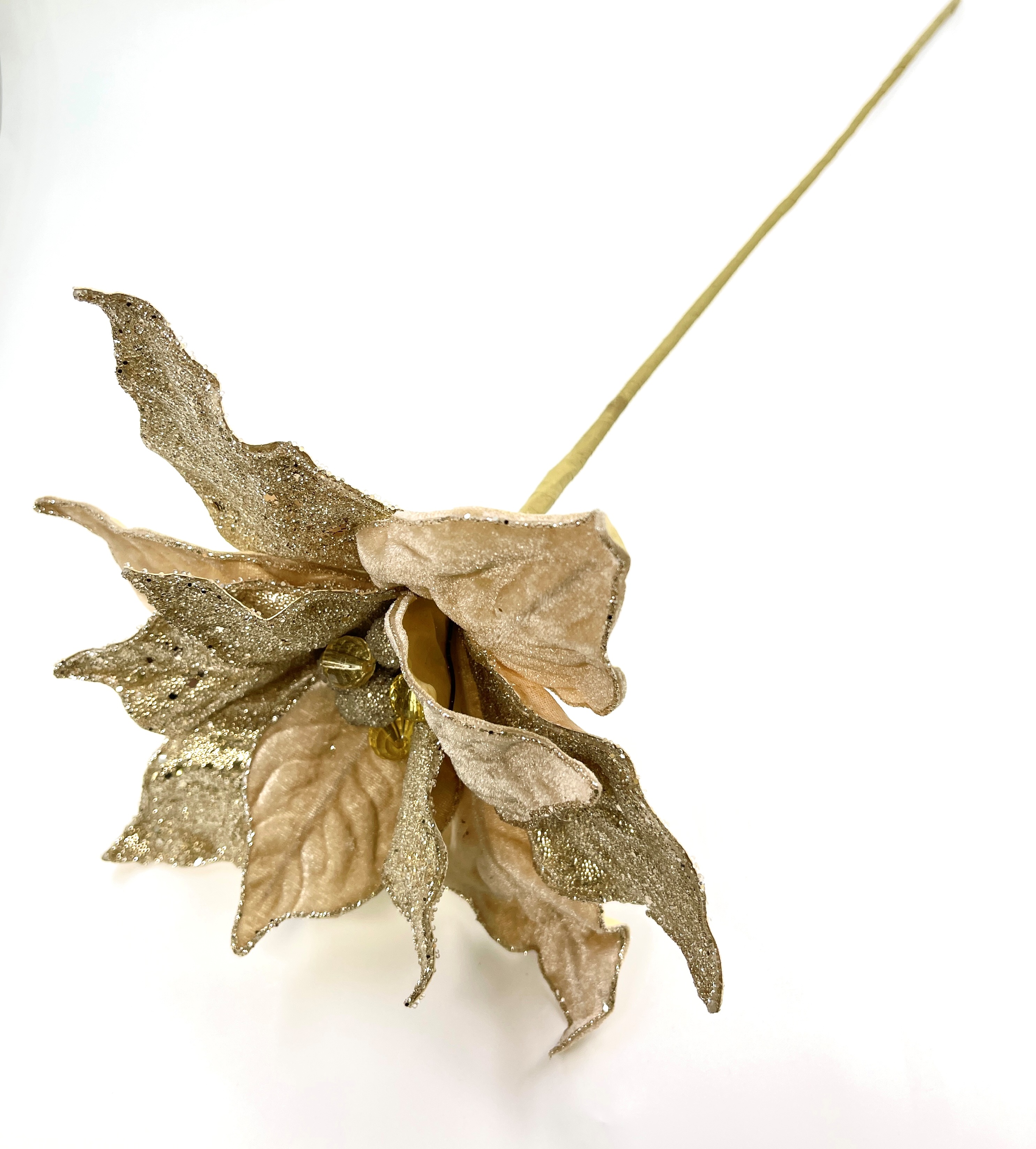 Изображение товара Цветок пуансеттия кремовая с золотом 27 см полиэстер