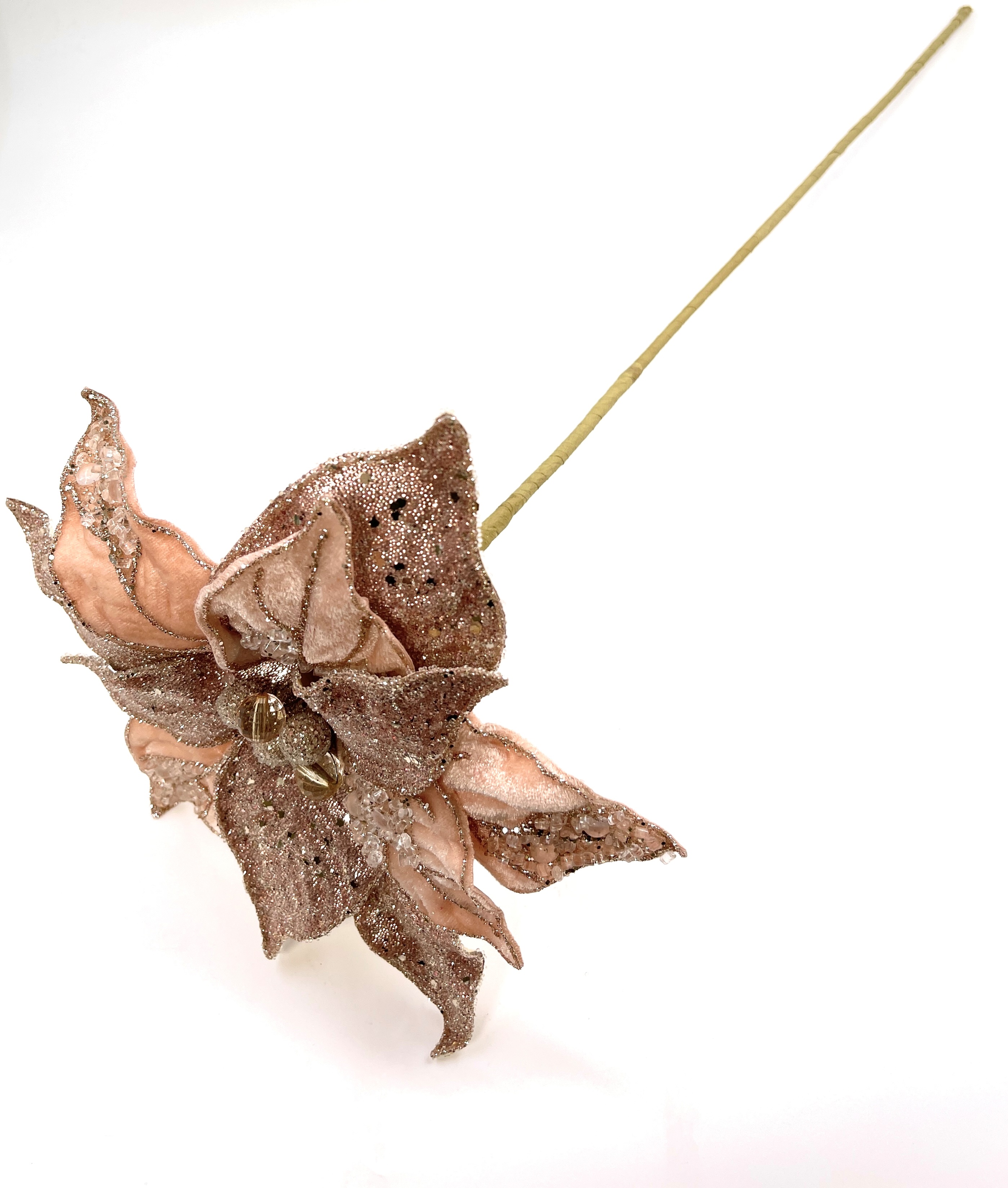 Изображение товара Цветок пуансеттия розовая с серебром 26 см полиэстер