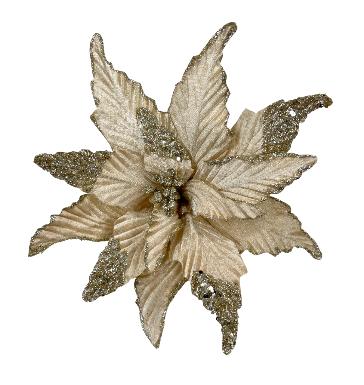 Изображение товара Цветок пуансеттия шампань 28 см на клипсе полиэстер