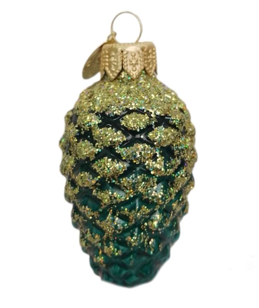 Изображение товара Ёлочное украшение "Шишка в снегу, изумруд гл.", в подарочной упаковке, h-9 см